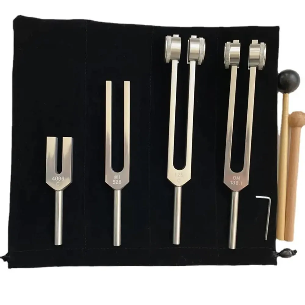 Diapason,Diapason 528 Hz Guarigione,Diapason 432 Hz,Set di 4 diapason (128 Hz, 136,1 Hz, MI 528 Hz, 4096 Hz) ideale per la terapia, per la terapia dei chakra, la terapia del suono, l'antistress.