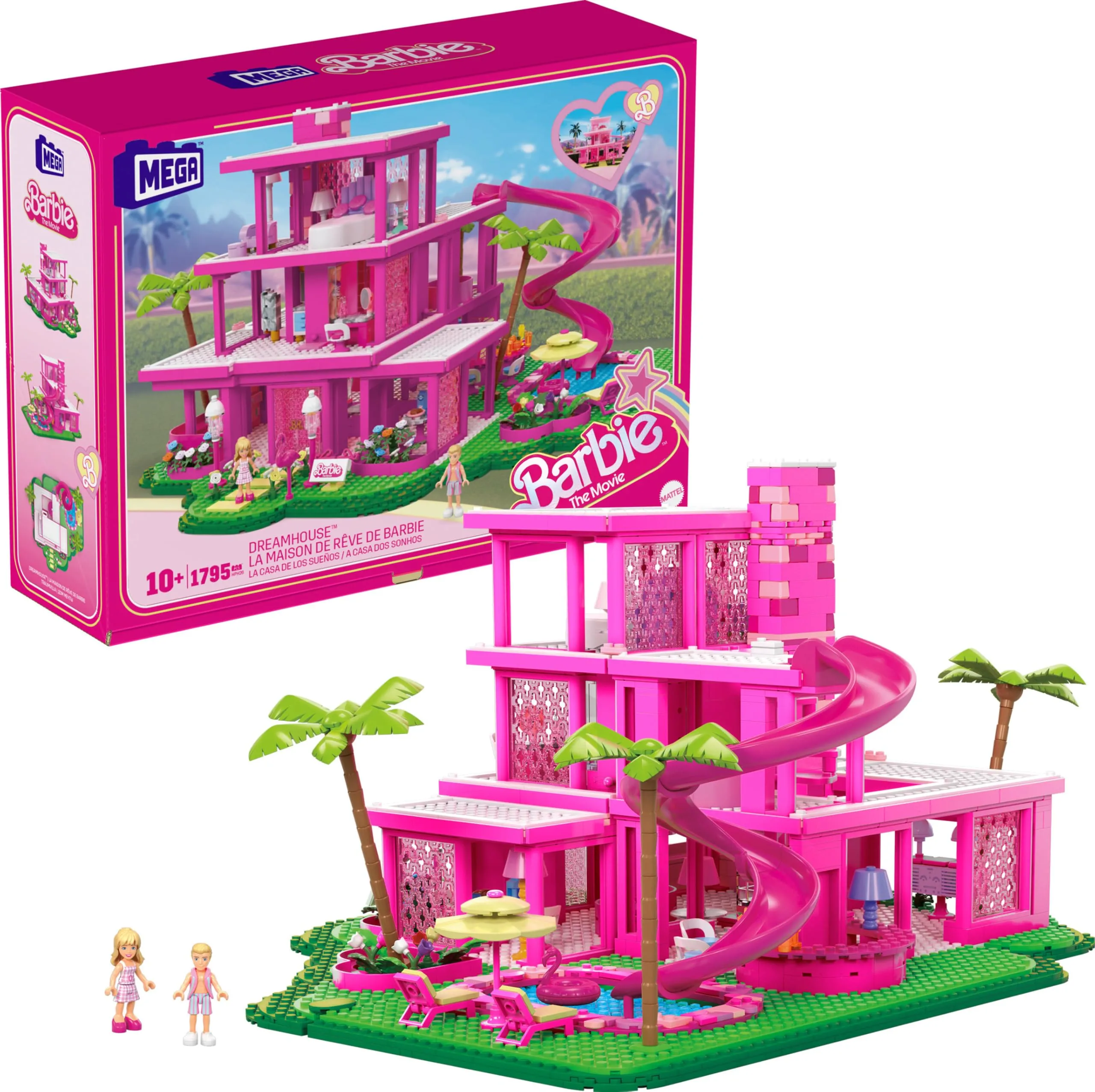 Barbie The Movie - MEGA - Casa dei Sogni, set da costruire di 1795 pezzi da collezione, include 4 mini bambole, mobili, cucina, piscina e accessori, giocattolo per bambini, 10+ anni, HPH26