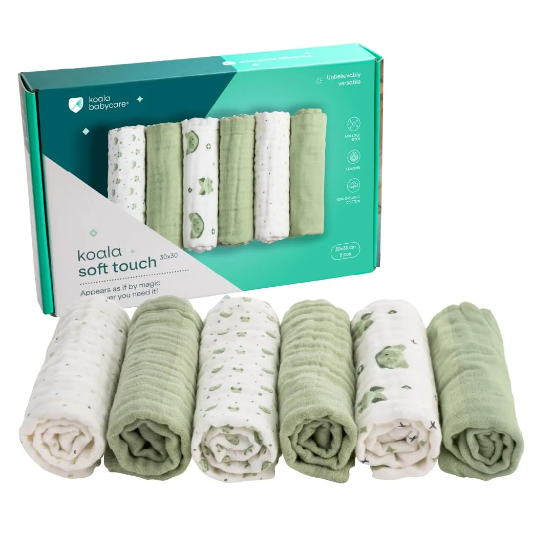 Koala Babycare - Mussole Neonato Cotone 100%- 6 Pz 30x30cm - Ideale come Regalo Neonati
