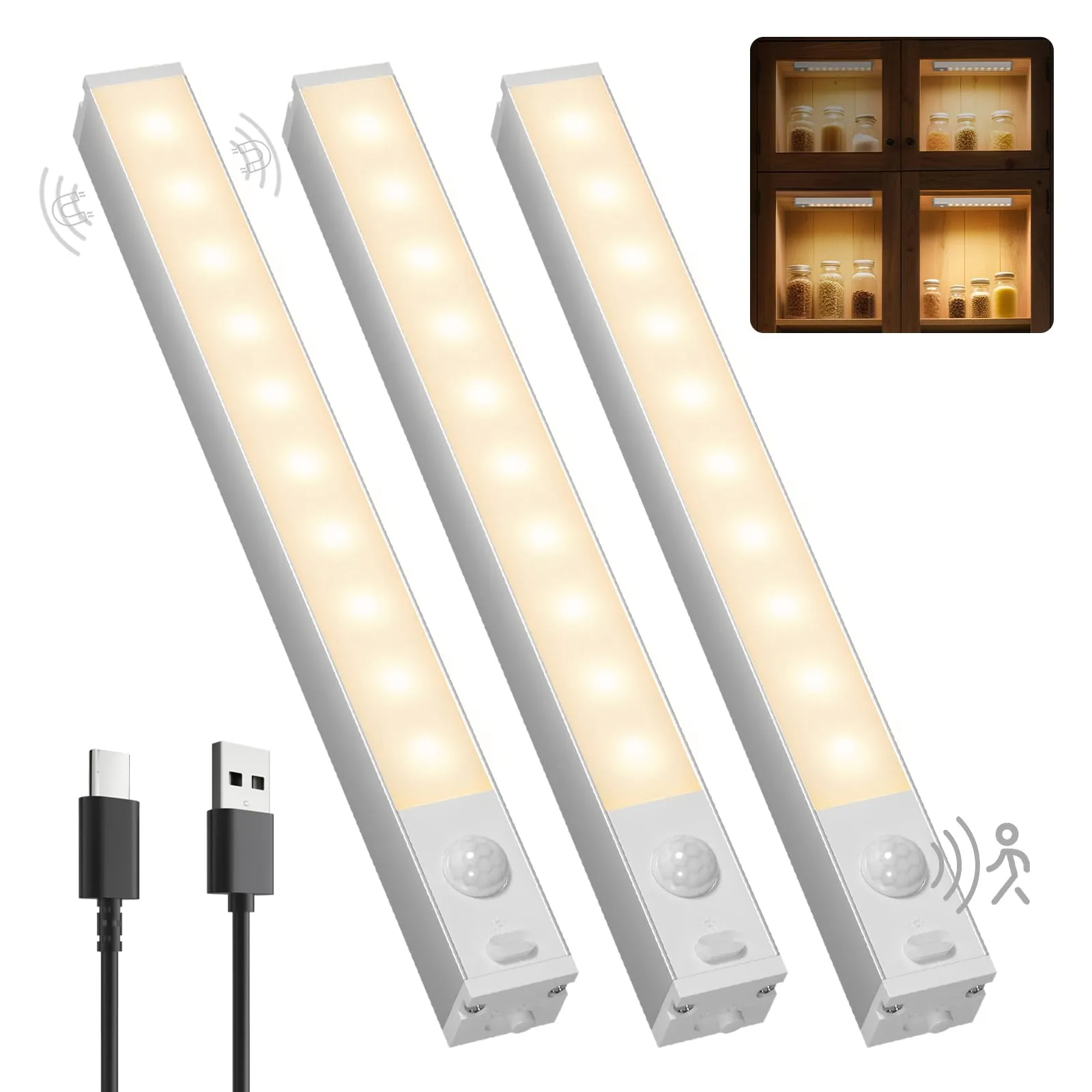 GOODEA 6 Dimming Luce Armadio LED Ricaricabile 18cm Senza Fili con Stazione di Carica Barra LED Luce Armadio con Sensore di Movimento luce notturna per Armadio da Lingerie