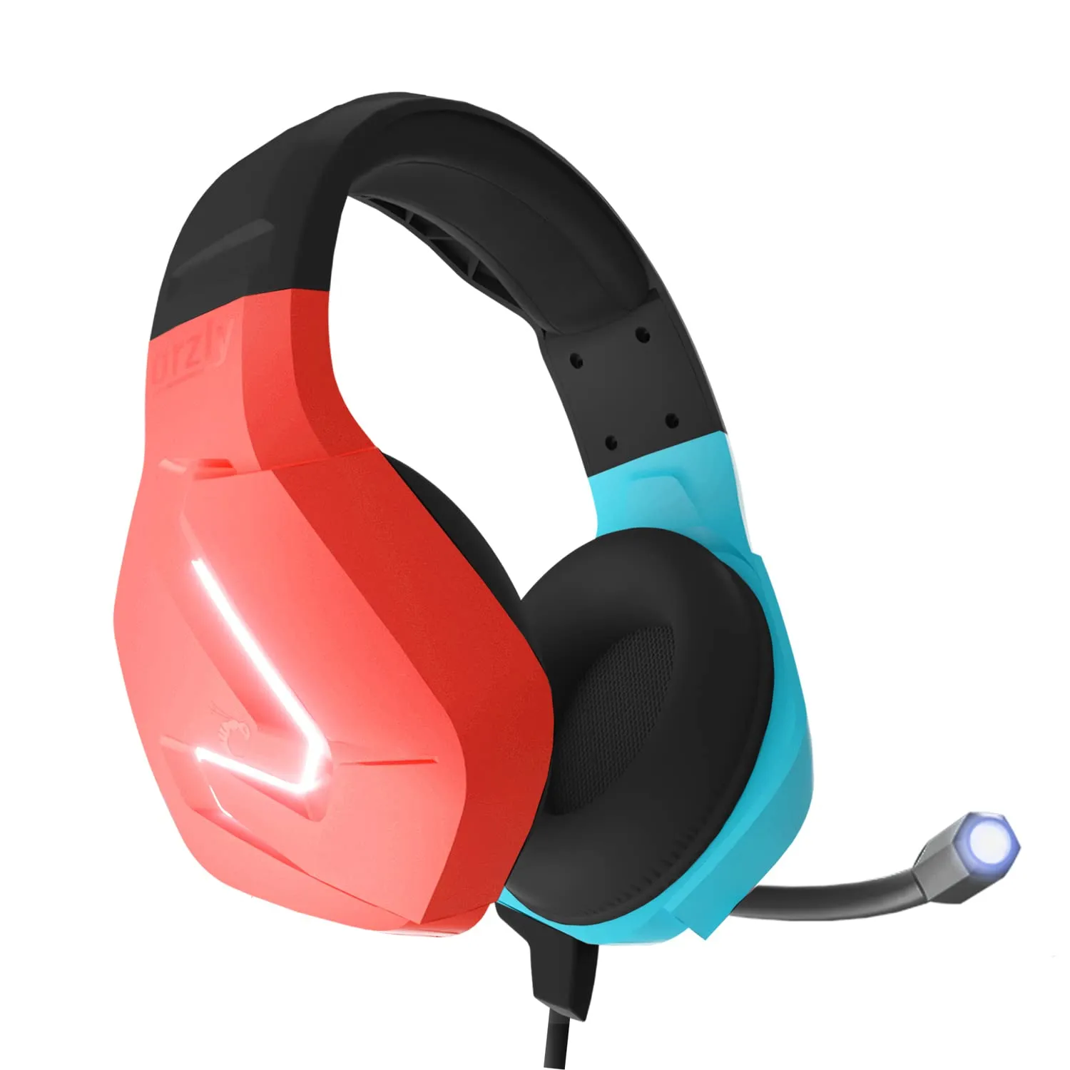 Orzly Cuffie da gioco microfono compatibili per Nintendo Switch OLED e Lite Joycon Color Match con microfono a luce LED e telecomando - Hornet RXH-20 Tanami Edition