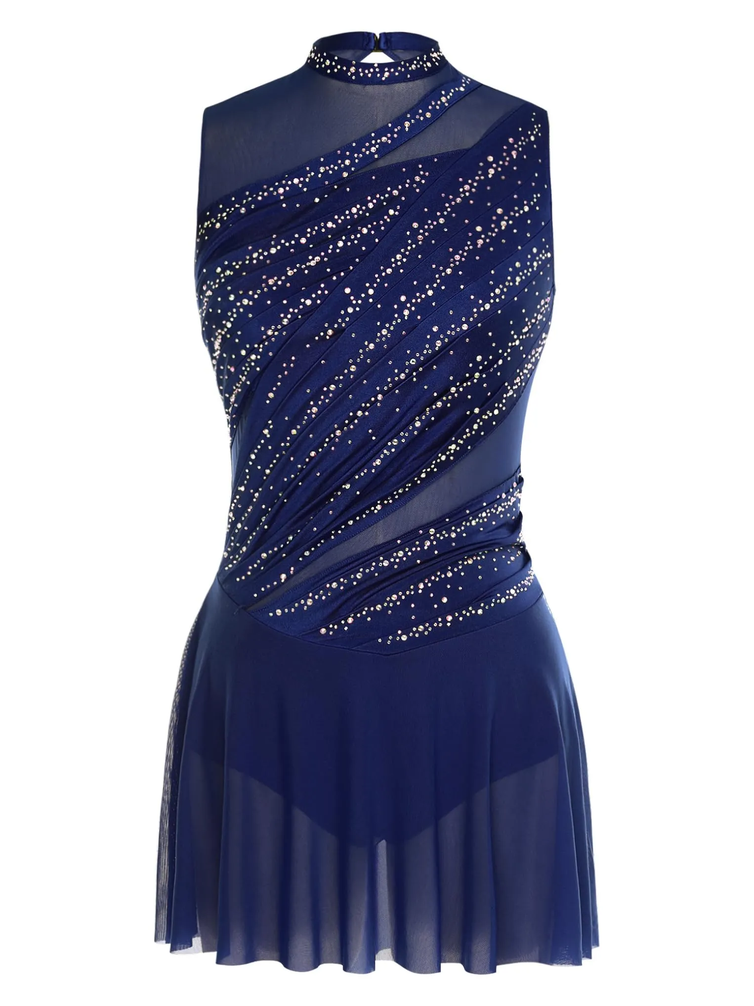 Oyolan Donna Vestito Pattinaggio Artistico Body Ginnastica Danza Strass Senza Maniche Tenuta Danza Contemporanea S-XXL, S