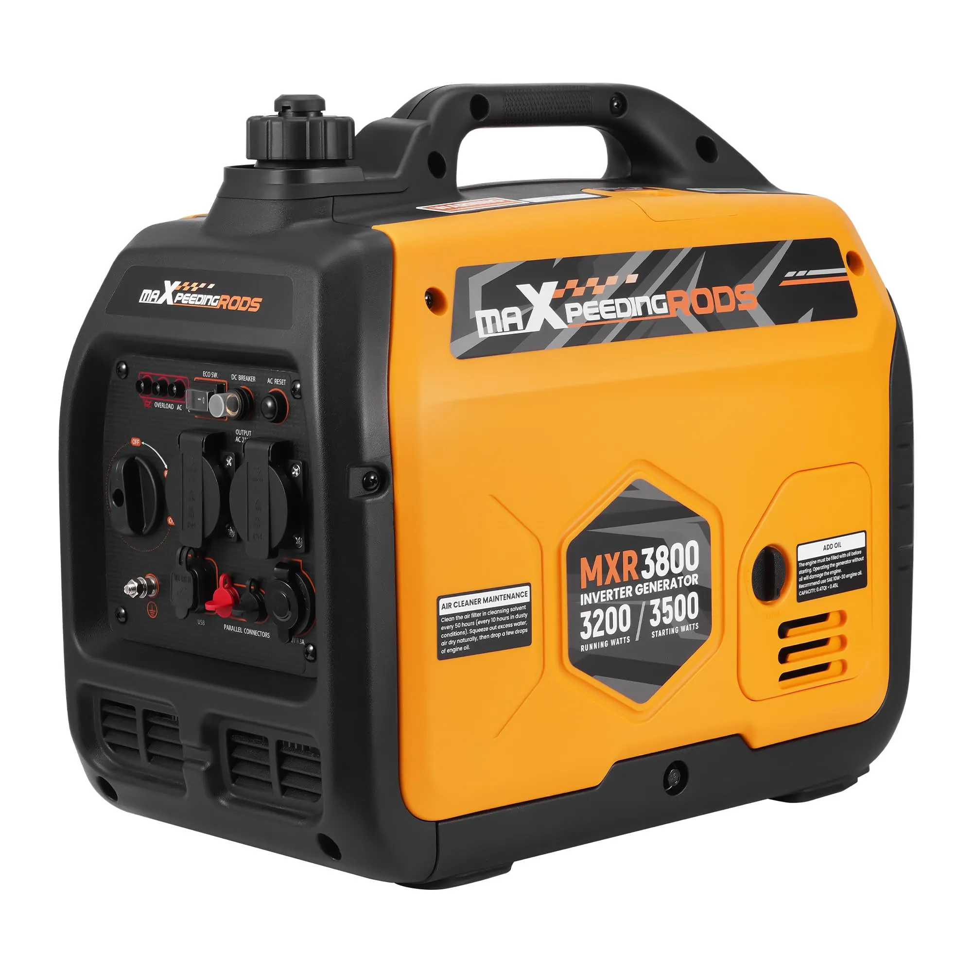 maXpeedingrods Generatore di Corrente 3500W Silenziato, Portatile Generatore Inverter a Benzina 4 Tempi con 2 prese da 230 V / 2 USB / 1 presa da 12 V CC, Modalità ECO Per RV, Camper e Emergenze