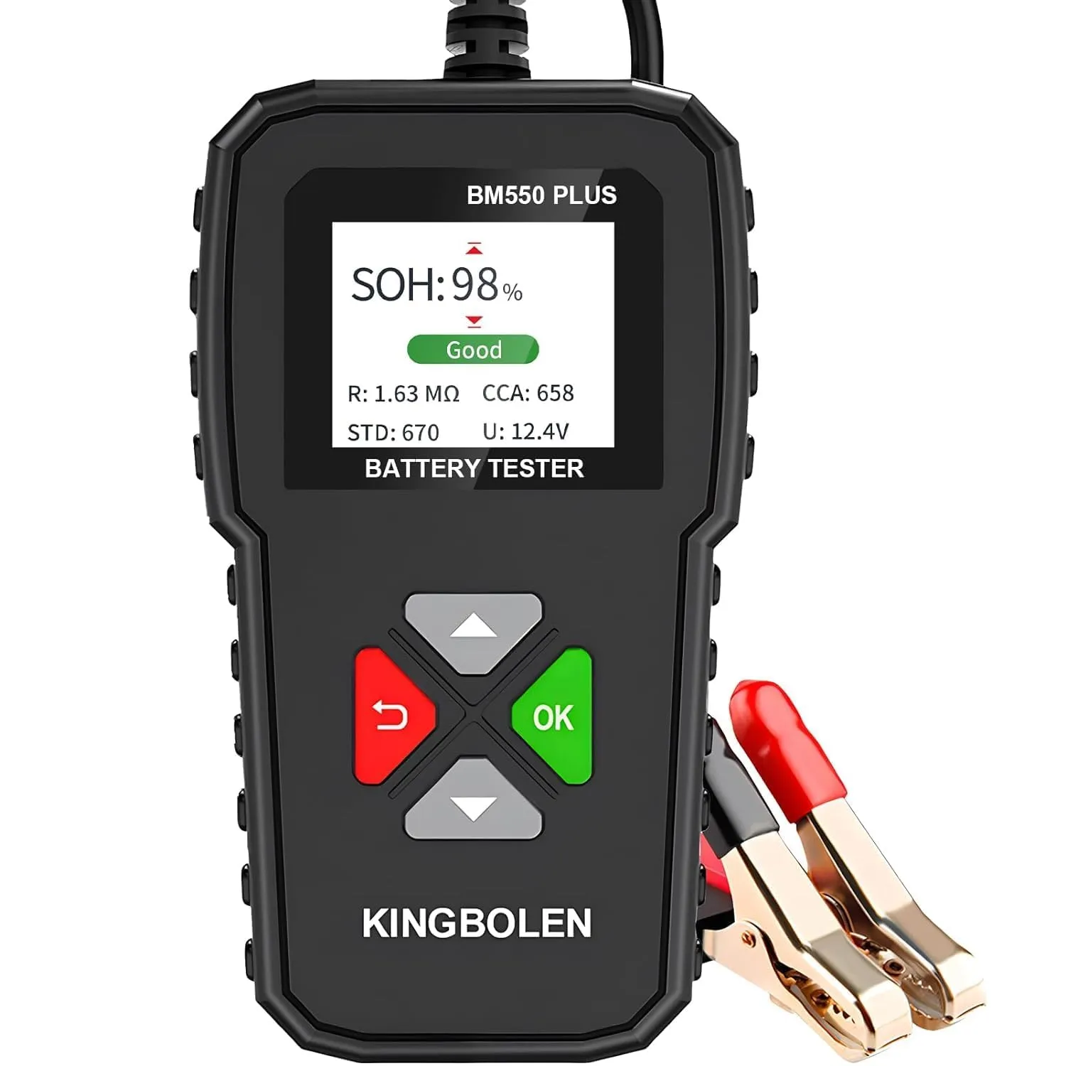 KINGBOLEN BM550 PLUS Tester batteria auto 6V 12V 24V Tester tensione Display LED,100-2000CCA 2-220Ah Strumento di test alternatore auto Analizzatore batteria digitale per auto, camion, marina, moto