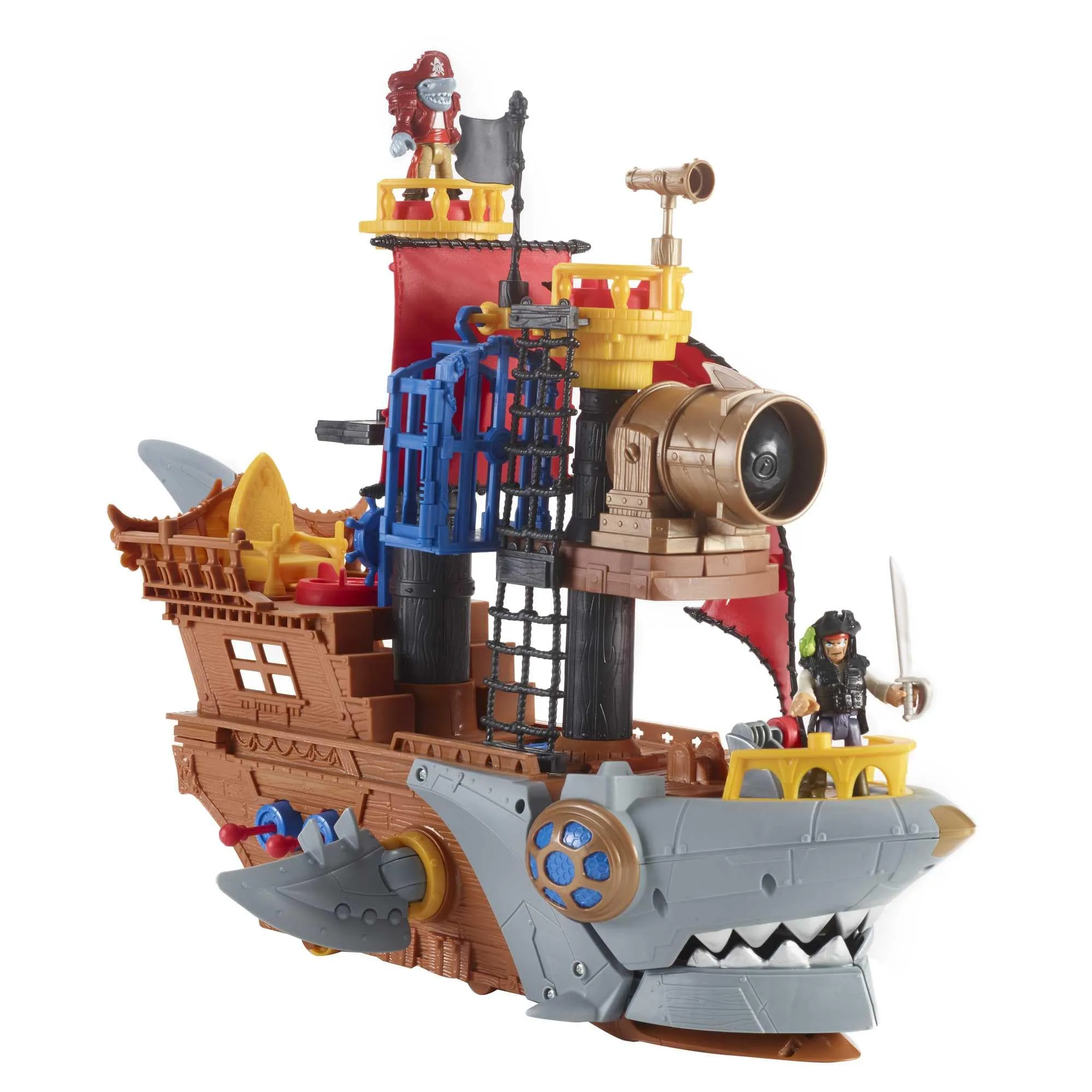 Fisher-Price Imaginext - Squalo-Nave dei Pirati, playset a tema nave e e squalo con 2 personaggi pirata con spade, palle di cannone e accessori, giocattolo per bambini, 3+ anni, HGN68