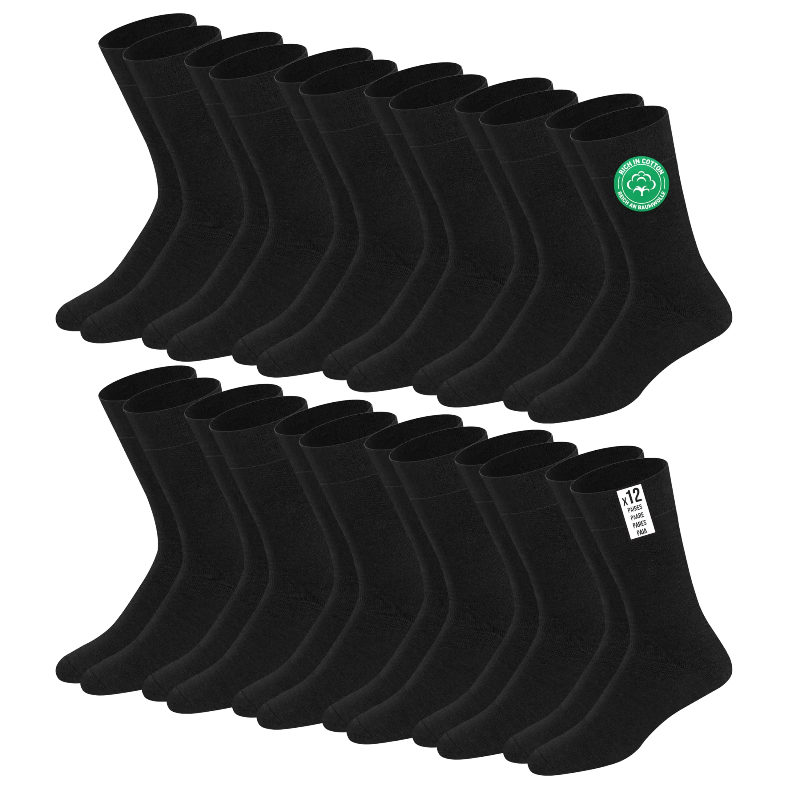 SOXCO calze da uomo in cotone 43-46 Nero, Confezione da 12 Paia