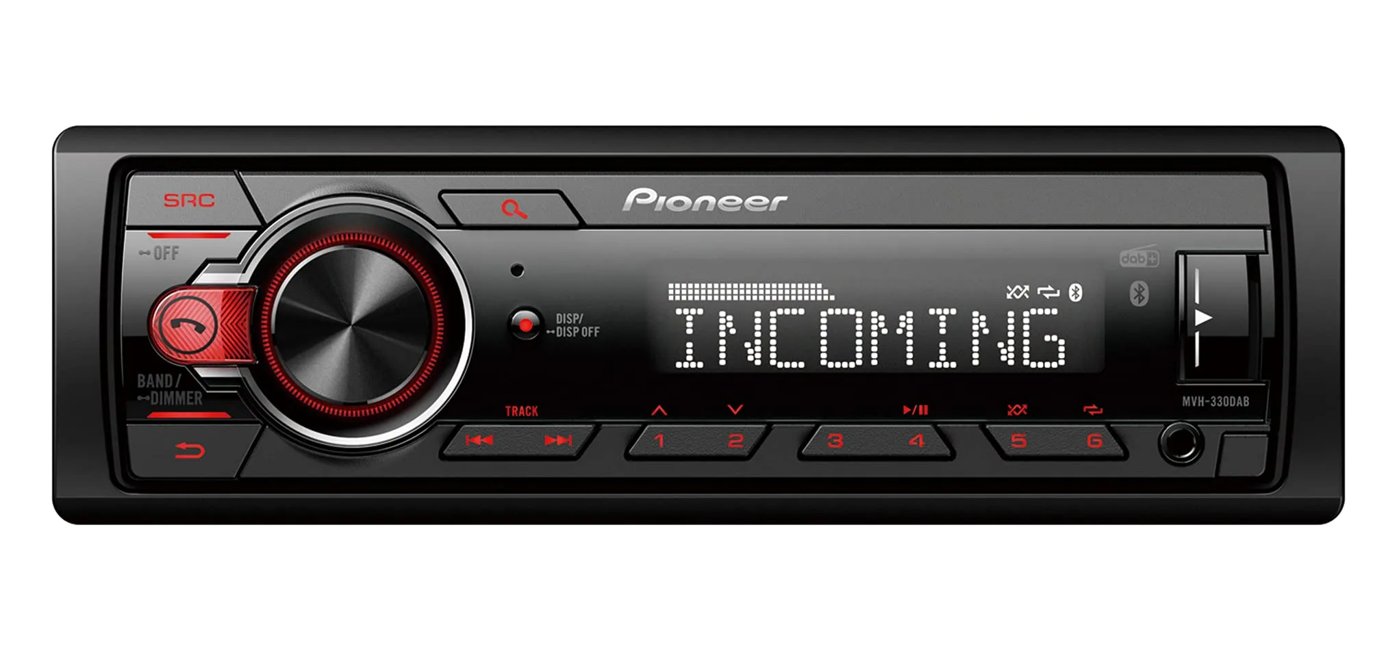 Pioneer MVH-330DAB-AN, autoradio 1DIN con RDS e DAB+, USB, ingresso AUX, Bluetooth, profondità di installazione ridotta con antenna DAB