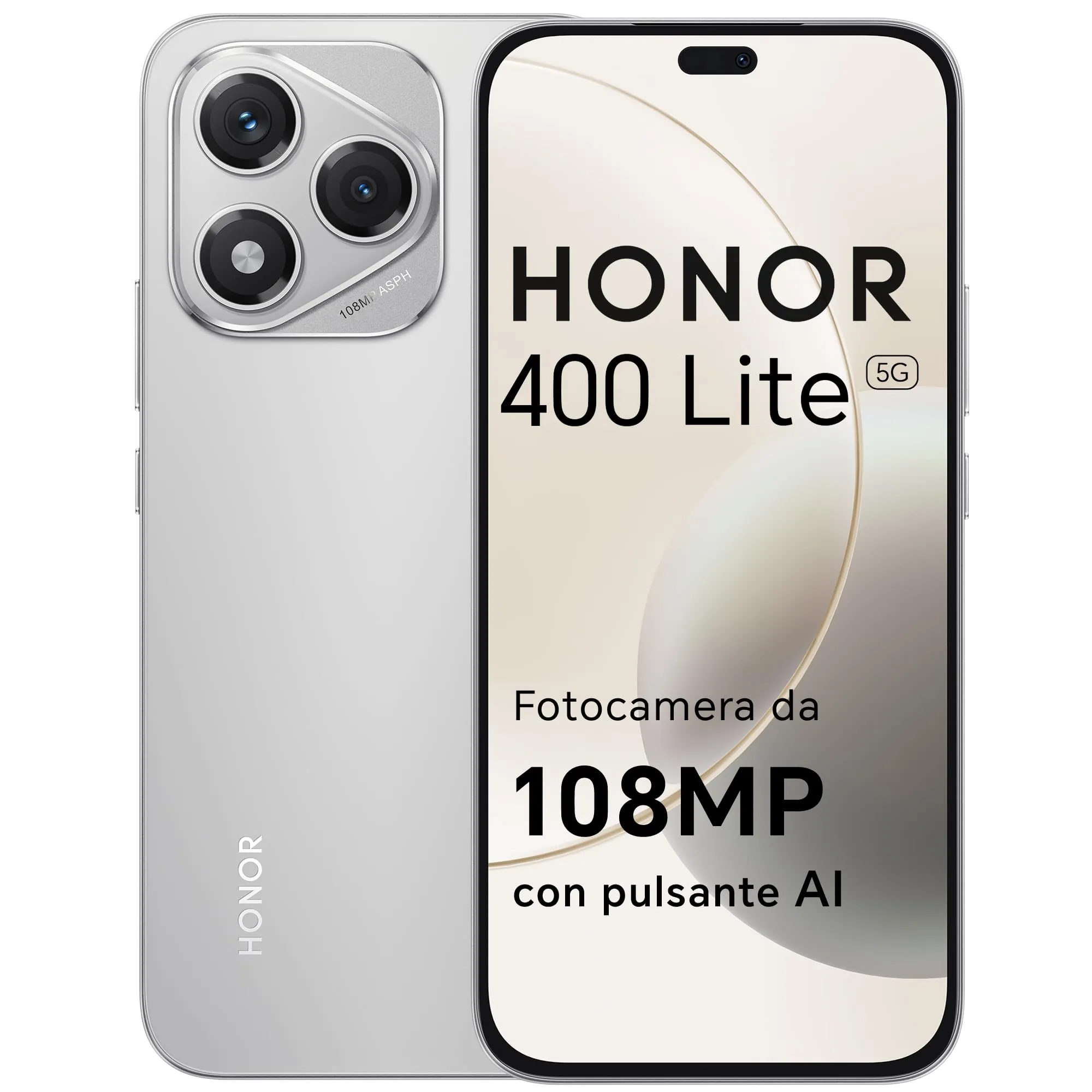 HONOR 400 Lite Smartphone 5G Dual SIM NFC, 8GB RAM 256GB Memoria, 108MP con pulsante AI telefono Android 15, 6.7 pollici AMOLED Eye-Care Display, 5230 mAh,IP65&SGS, Velvet Grey [Versione italiana]