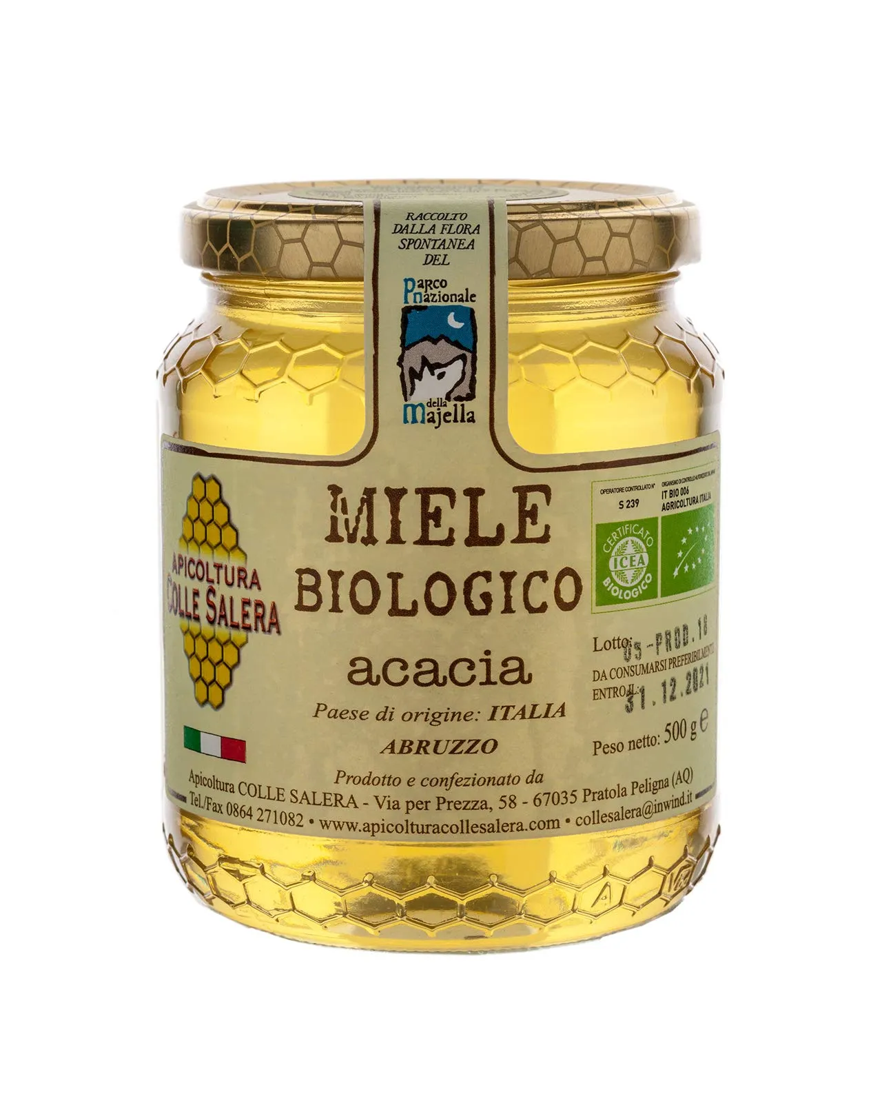 Apicoltura Colle Salera Miele biologico di Acacia, non Pastorizzato, 500 gr