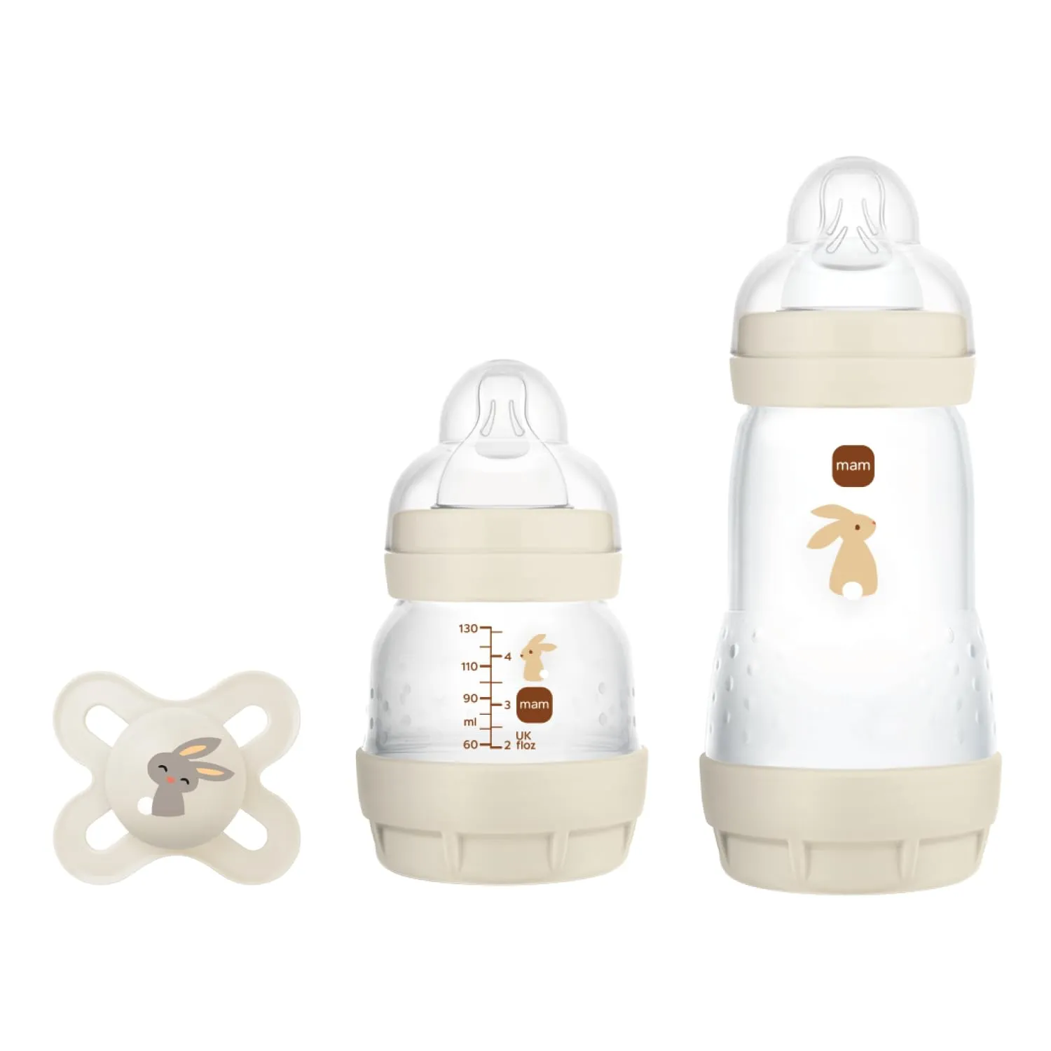 MAM Set de Recién Nacido, Set Regalo, Incluye: 1 Biberón Anticólico de 130ml, 1 Biberón Anticólico de 260ml, 1 Chupete Original Start, a partir de 0 meses, Neutro