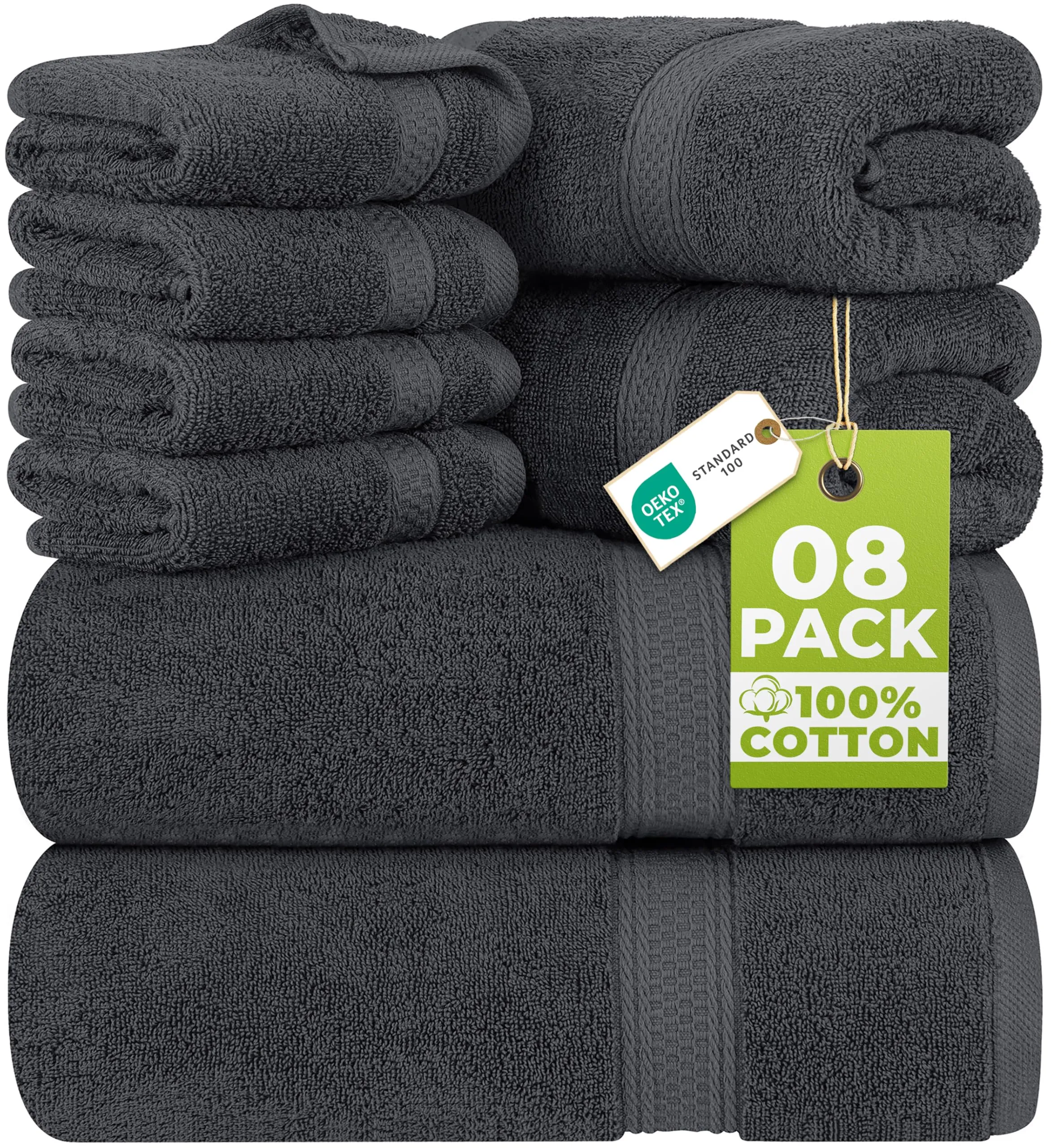 Utopia Towels, Set Di Asciugamani Da 8 pezzi, 2 Asciugamani Da Bagno, 2 Asciugamani a Mano e 4 Panni Da Lavare, Altamente Assorbente Per Bagno, Palestra, Hotel e Spa (Grigio)