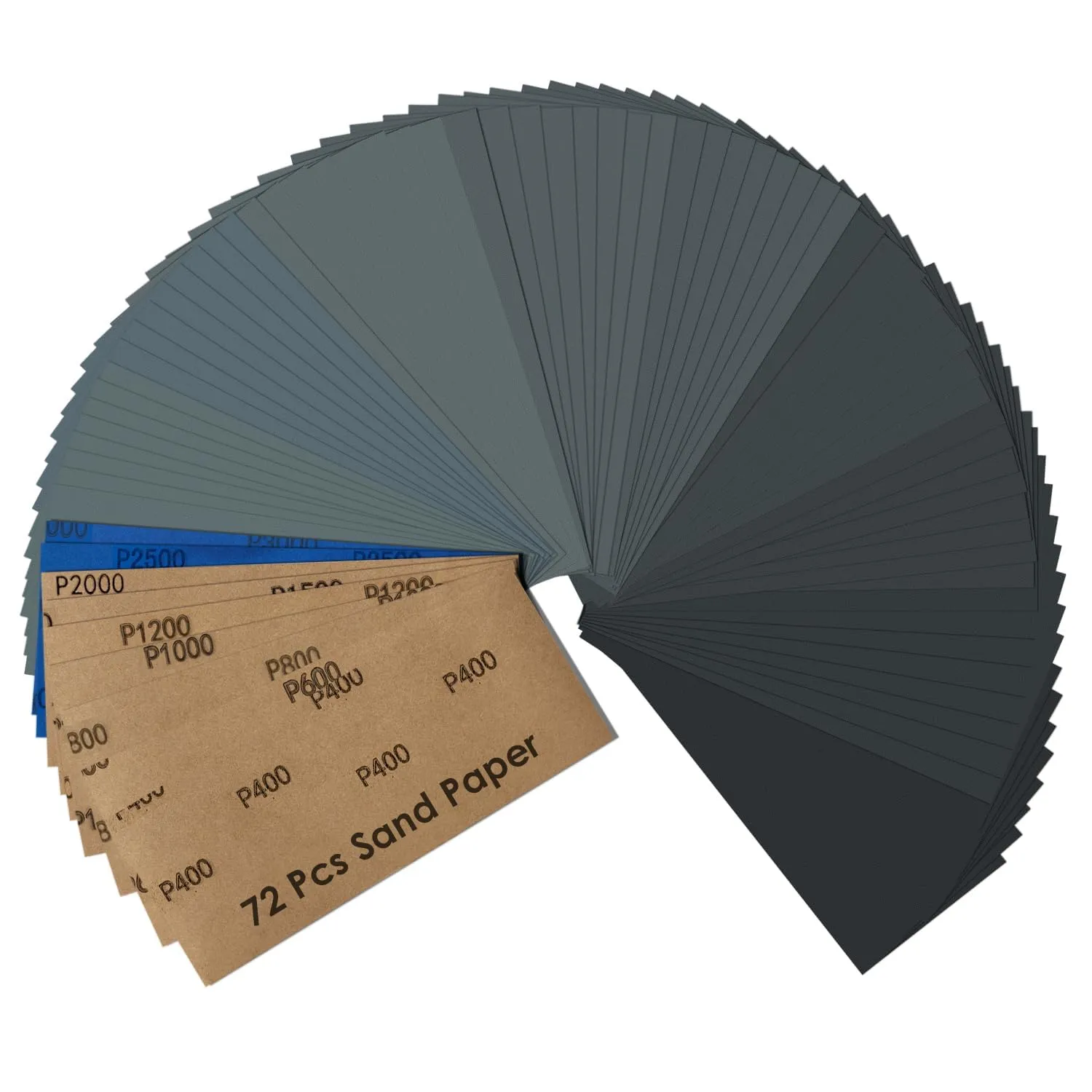 72 pezzi Carta Abrasiva, Carta Vetrata Grana 400/600/800/1000/1200/1500/2000/2500/3000, Impermeabile Levigatura a Secco e Umido Sandpaper per Legno Carrozzeria Metallo, 9 x 23 cm