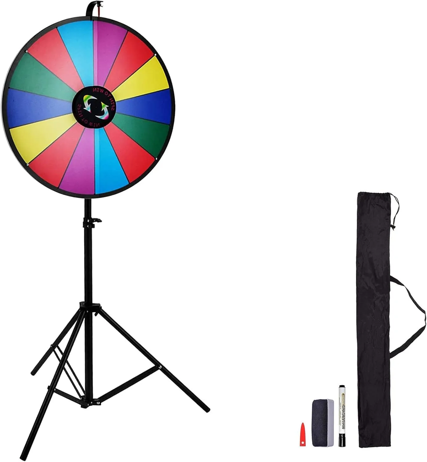 VEVOR Ruota della Fortuna 24 Pollici, Ruota del Premio da Pavimento 61 cm Ruota a 14 clicker con Il Basamento del Treppiedi Design Carnival Spin Game, Multicolore