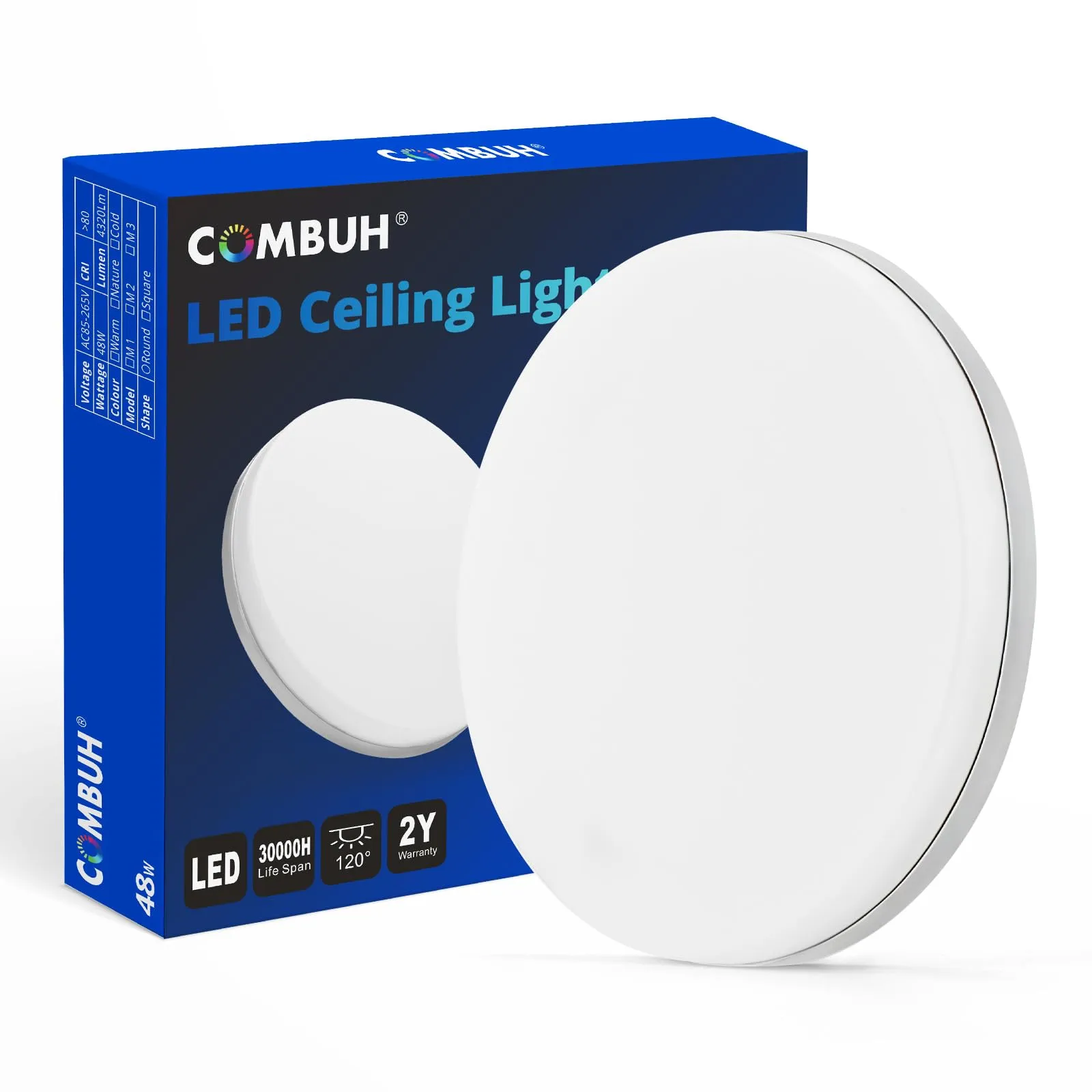 Combuh Plafoniera LED 48W 4320Lm Facile da Installare Lampada da Soffitto per Camere da Letto Stile Moderno Salotti Cucina Bianco Freddo 6500K Rotonda Ø30CM