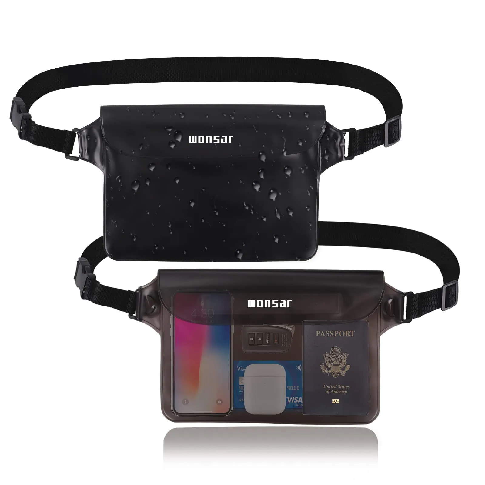 WONSAR 2 Pezzi borsa impermeabile mare accessori, Custodia Impermeabile, marsupio impermeabile con Cinturino Regolabile per Spiaggia Nuoto, Canottaggio, Pesca, Escursioni, Vela