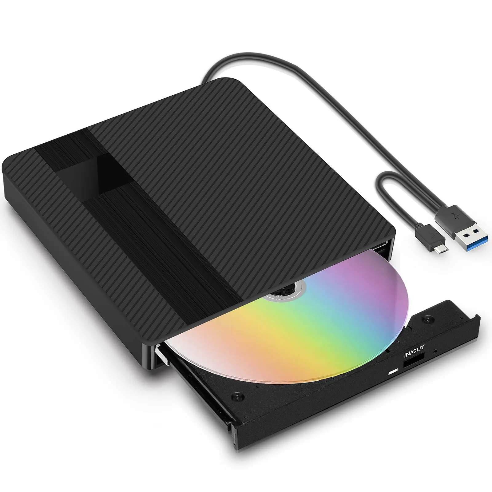 BNEHHOV Lettore CD DVD Esterno per PC Portatile USB 3.0 Type-C Masterizzatore CD/DVD +/-RW Drive CD ROM Unità DVD Esterne per Laptop Desktop Windows XP/2003/Win8/Win10/ Vista Linux Mac10 OS (06EU)