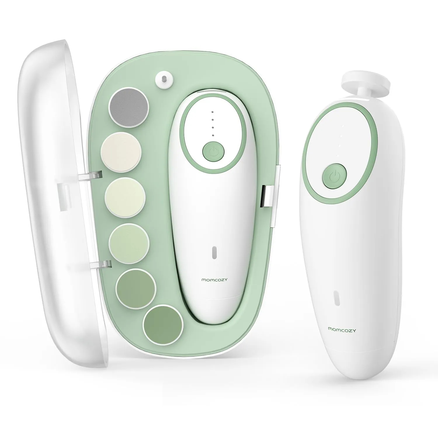 Momcozy Elettrica Lima per Unghie per Bambini, Tagliaunghie Elettrico Ricaricabile per Dita dei Neonati, Luce Delicata a LED a 360°, Sicura Tagliaunghie Cura per Bambini, 7 Strumenti di Ricambio