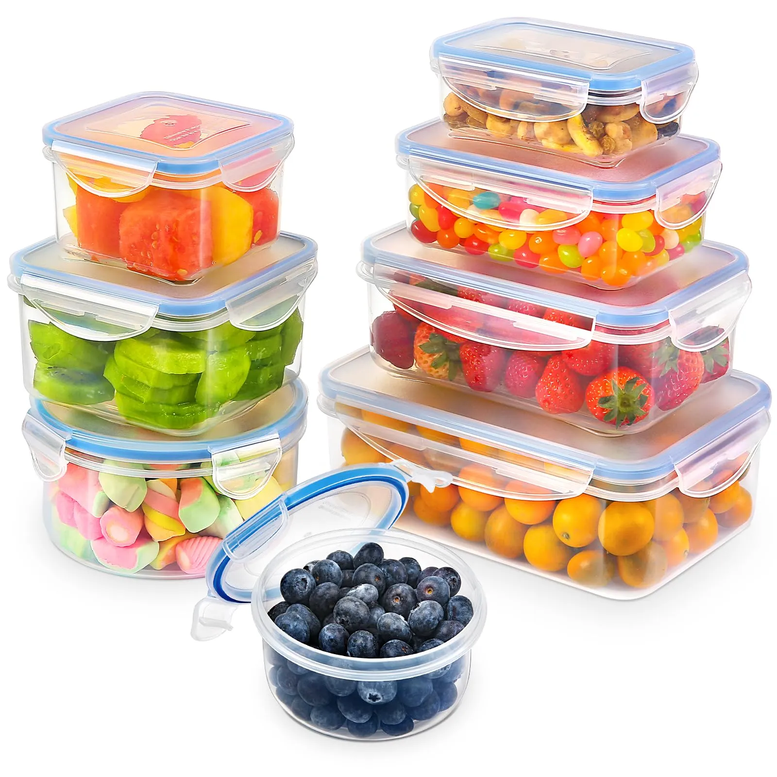 YASHE Contenitori Ermetici per Alimenti, 16 Pezzi (8 contenitori, 8 coperchi), Contenitori di Plastica Contenitori Alimenti, Senza BPA, 100% a Prova di Perdite, Lavastoviglie