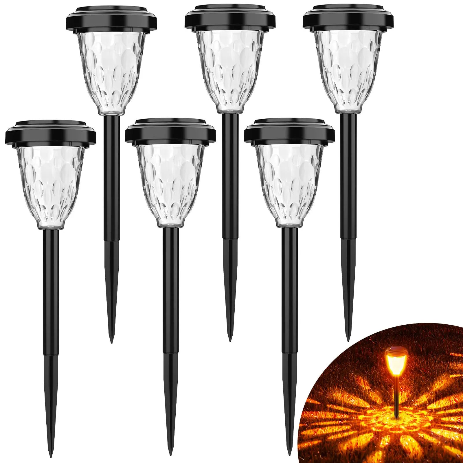FIFlying Lampada Solare Giardino Esterno, 8 Pezzi Bianca Calda Luci Solari per Esterni, IP65 Impermeabile LED Luci Solari Giardino per Giardino, Cortile, Prato, Paesaggio, Vialetto