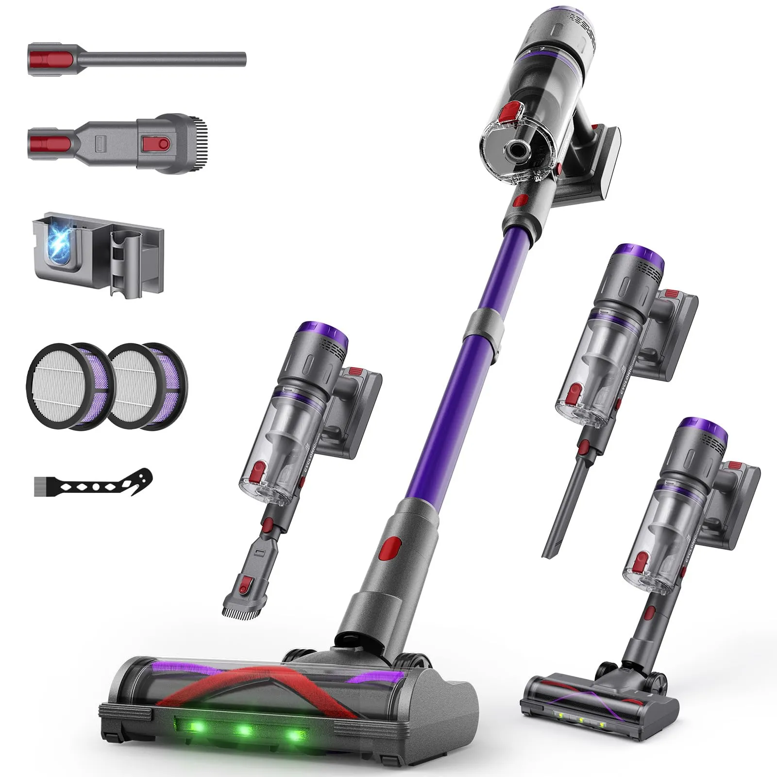 Circlio Aspirapolvere Senza Fili, 600W/58000Pa, Scopa Elettrica Senza Fili 75 Min, Aspirapolvere Senza Filo con LED Touchscreen, Autoportante Anti-Avvolgimento per Tappeti/Pavimenti/Peli Animali