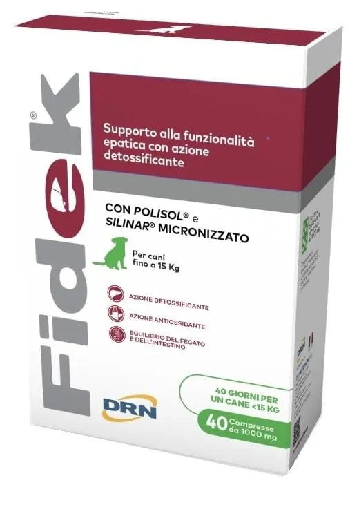 D.R.N. | Fidek 40 compresse 1000 mg, supporto alla funzionalità epatica con azione detossificante, per cani fino a 15 kg