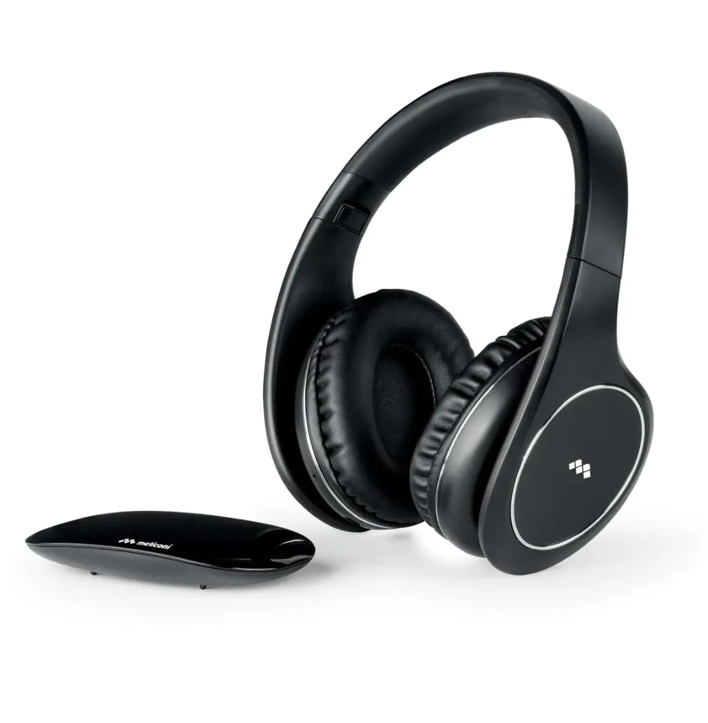 Meliconi, Digital Smart, Cuffie Bluetooth, Cuffie Wireless TV Ergonomiche, Base USB Compatta e Batteria Duratura, 2 Canali di Trasmissione, Utilizzabili Anche con Cavo AUX e Ingresso Digitale Toslink
