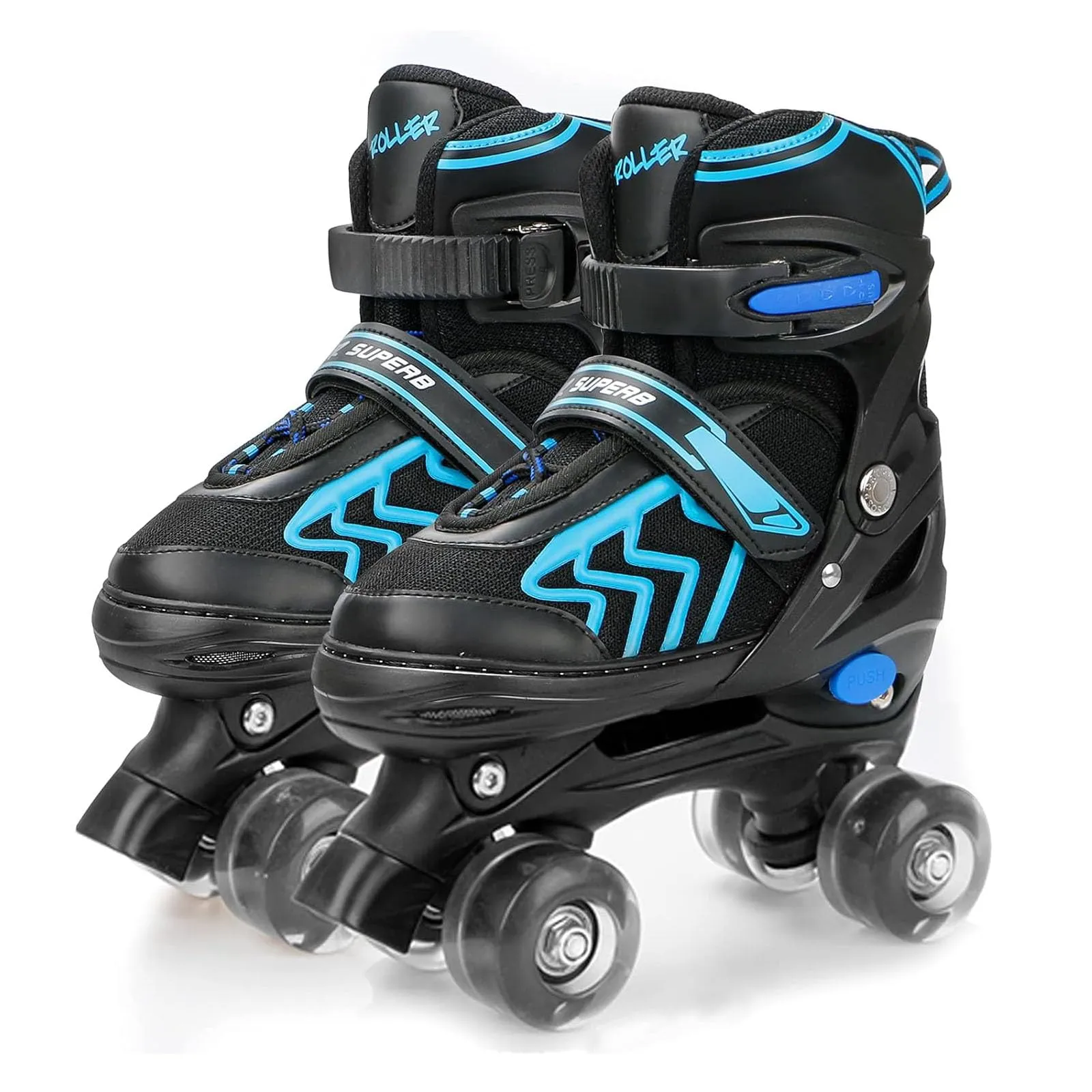 Pattini a rotelle per ragazze e ragazzi pattini a rotelle regolabili per bambini pattini a rotelle leggeri per bambini, adatti per uso interno ed esterno (Blu, S (28-32 EU))