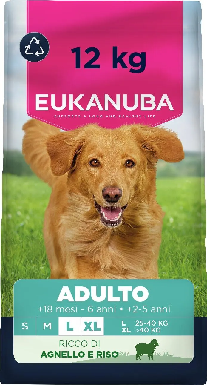 Eukanuba Mangime secco per cani con agnello e riso per razze di taglia grande, mangime secco premium per cani adulti, 12 kg