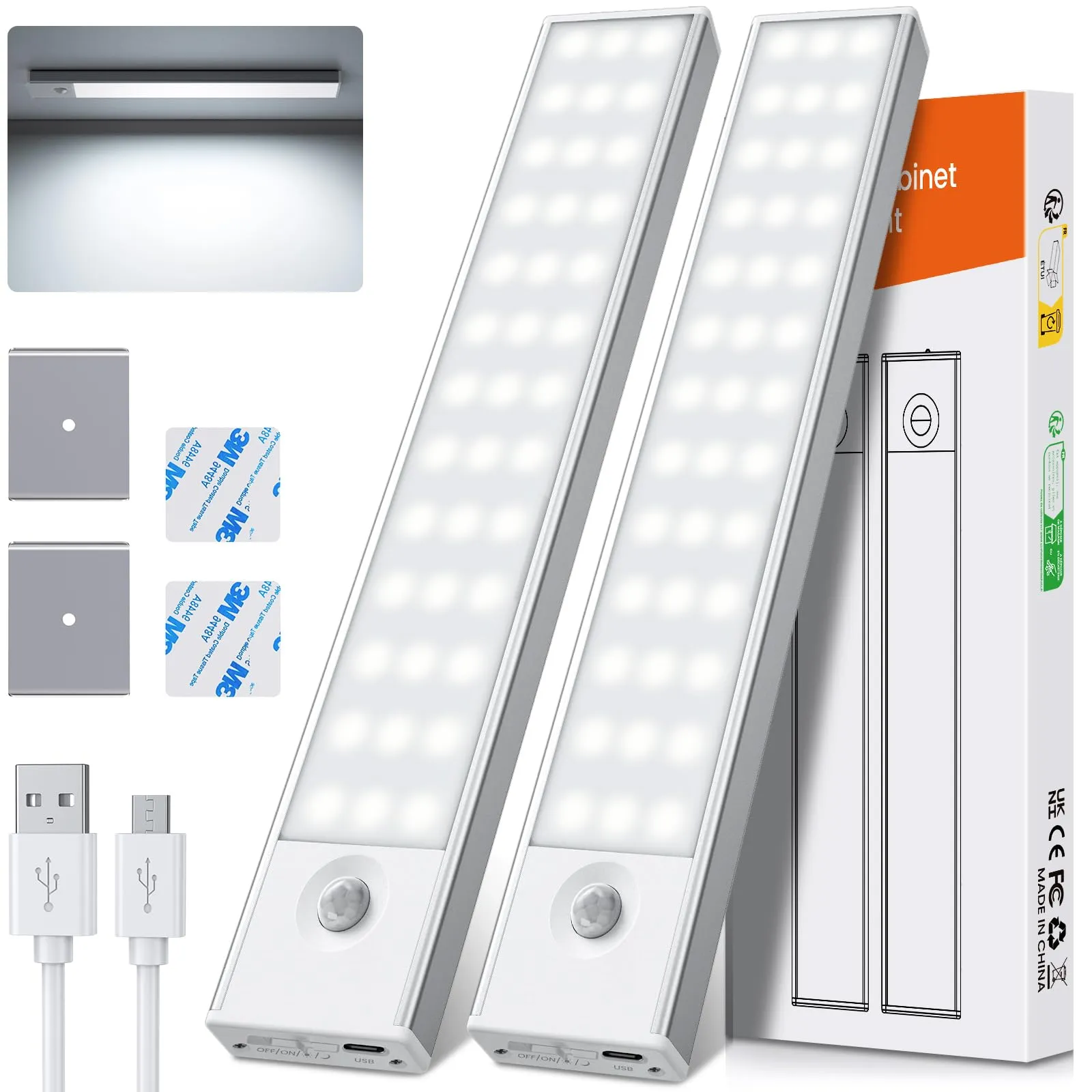 PALATALA Luce Led Sottopensile, 78 Luci Armadio Led con Sensore di Movimento 4 Modalità, 22.5CM Luci Sottopensile Cucina USB Ricaricabile per Cucina, Scale, Armadio, Corridoio, Camere da Letto