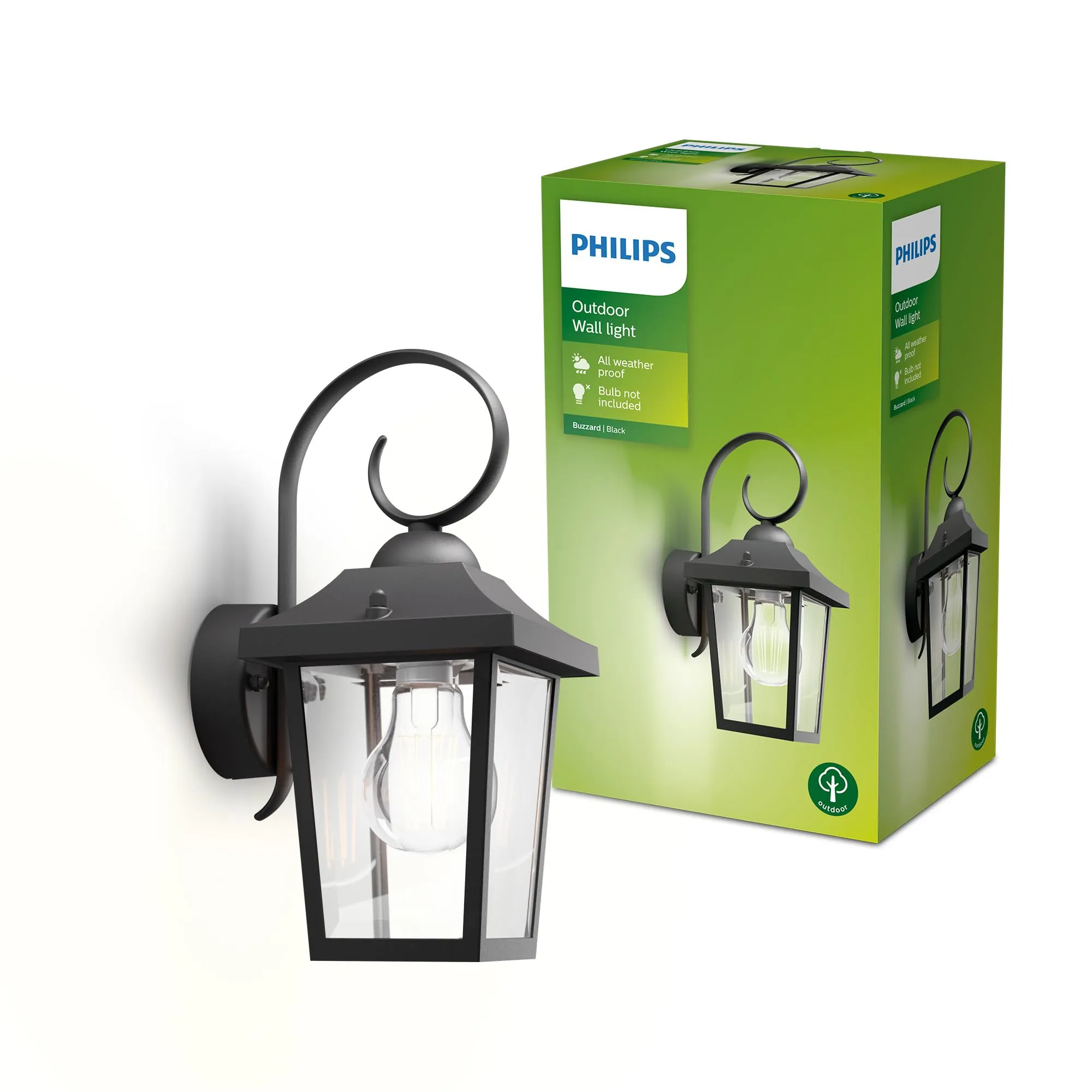 Philips LED Lampada da Parete Buzzard, per Esterni, Attacco E27, Nero
