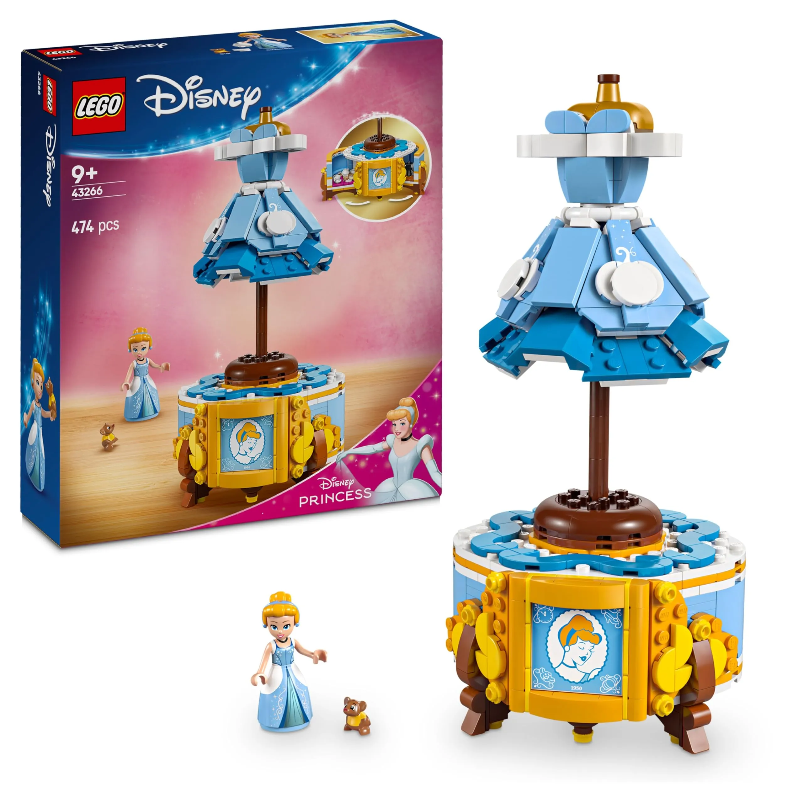 LEGO | Disney Princess Abito di Cenerentola - Giochi Fantasy per Bambine e Bambini da 9 Anni con Espositore Personalizzabile, Mini Bambolina e Personaggio di Gus - Idea Regalo Creativa - 43266