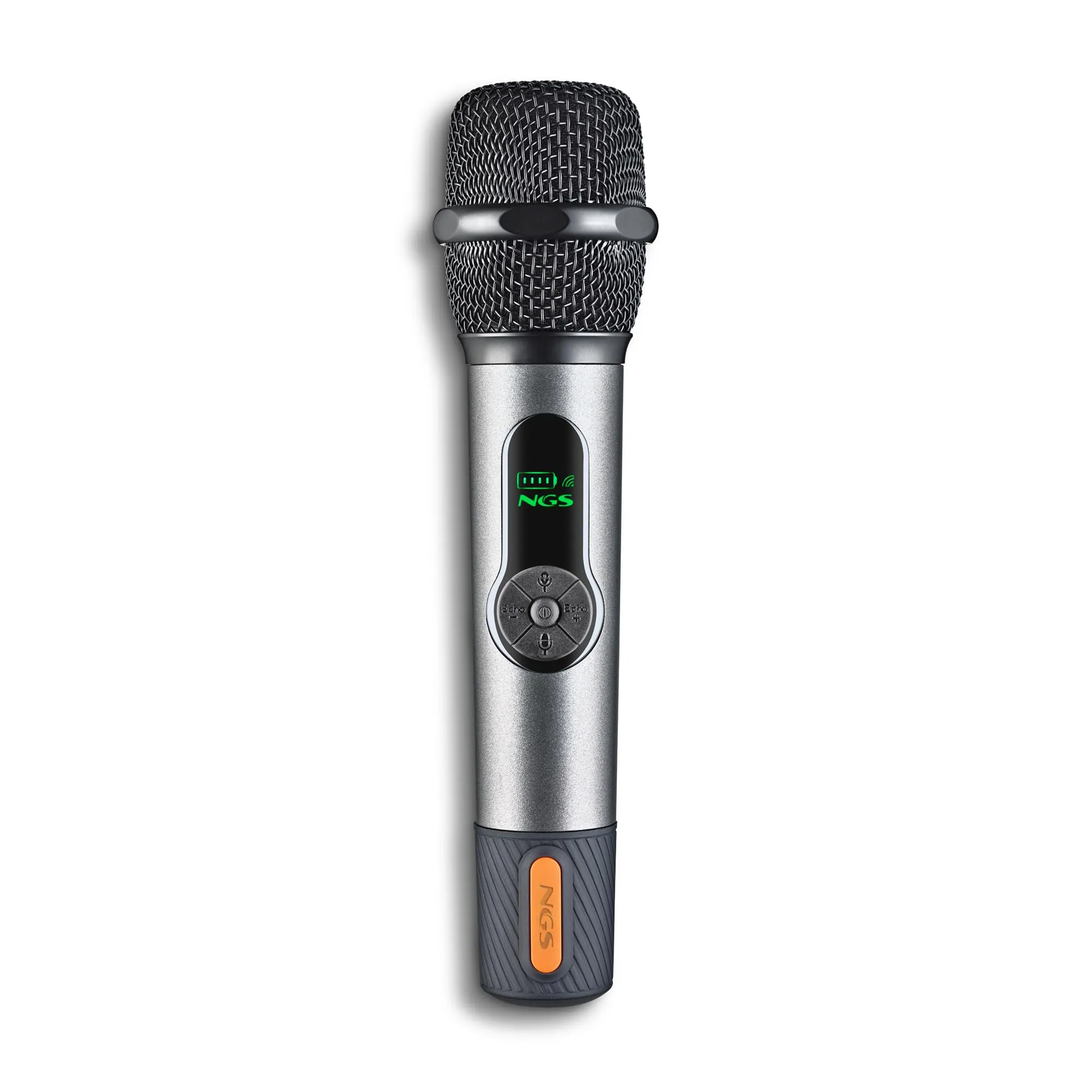 NGS Singer Star - Microfono wireless dinamico 2,4 GHz, autonomia 30 ore, controllo del volume ed eco, indicatore di batteria, connessione jack 3,5 mm e 6,3 mm - ideale per karaoke ed eventi