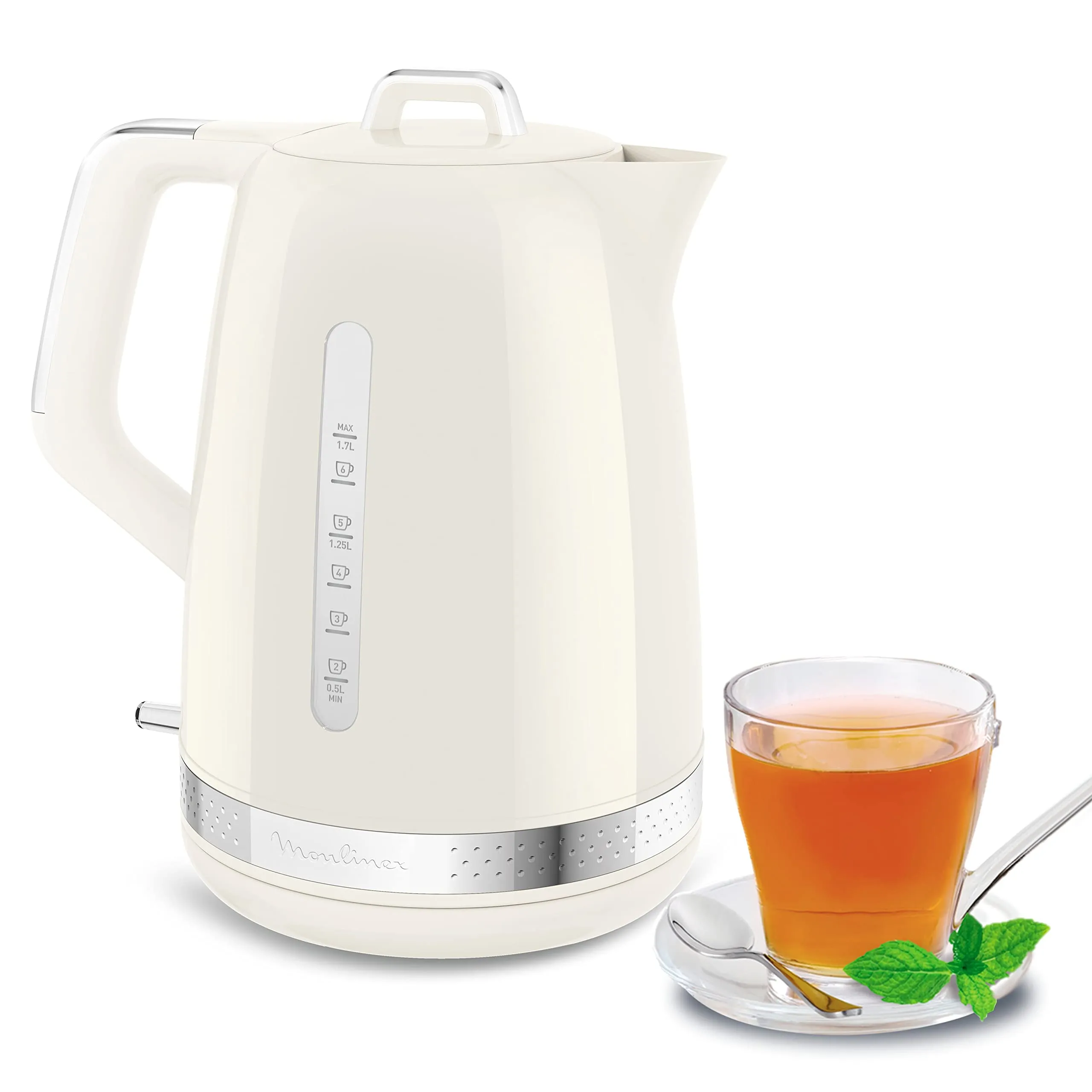 Moulinex BY320 Soleil Bollitore, Funzionale Coperchio a Cerniera, Capacità 1.7 L, Indicatore del Livello dell'Acqua, Filtro Anticalcare, Beccuccio di Precisione, Interruttore On/Off