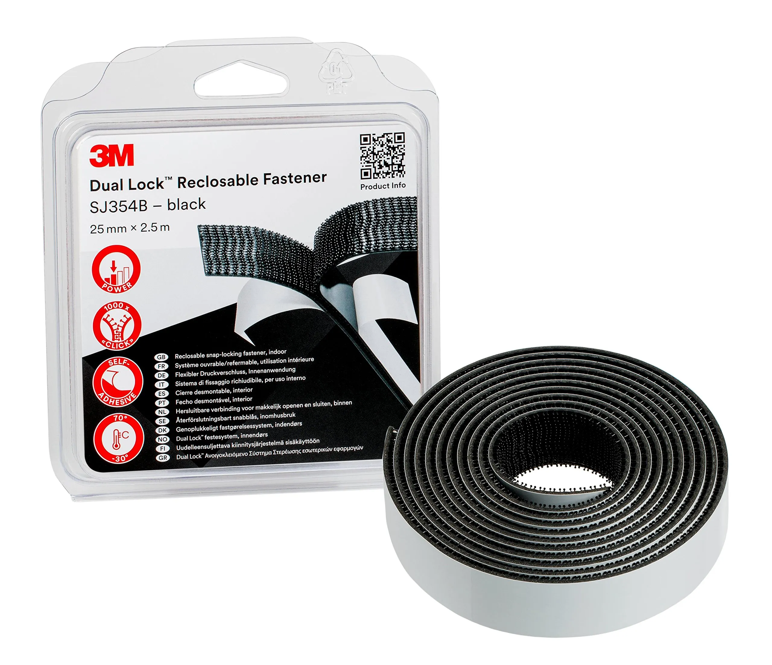 3M Sistema Di Fissaggio Richiudibile Dual Lock Sj354B - Ottima Adesione Su Materie Plastiche Come Polipropilene, Polietilene, Abs, Pvc (Rigido), Policarbonato - 25Mm X 2.5M, 5.7Mm (1 Pezzo)