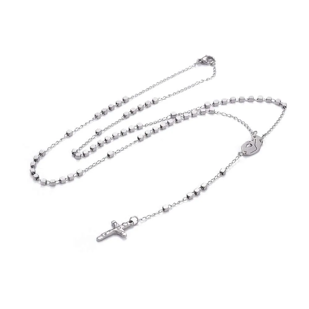 Collana Rosario - Acciaio Inossidabile - Rosario Donna - Amen - Crocifisso - Vergine Maria