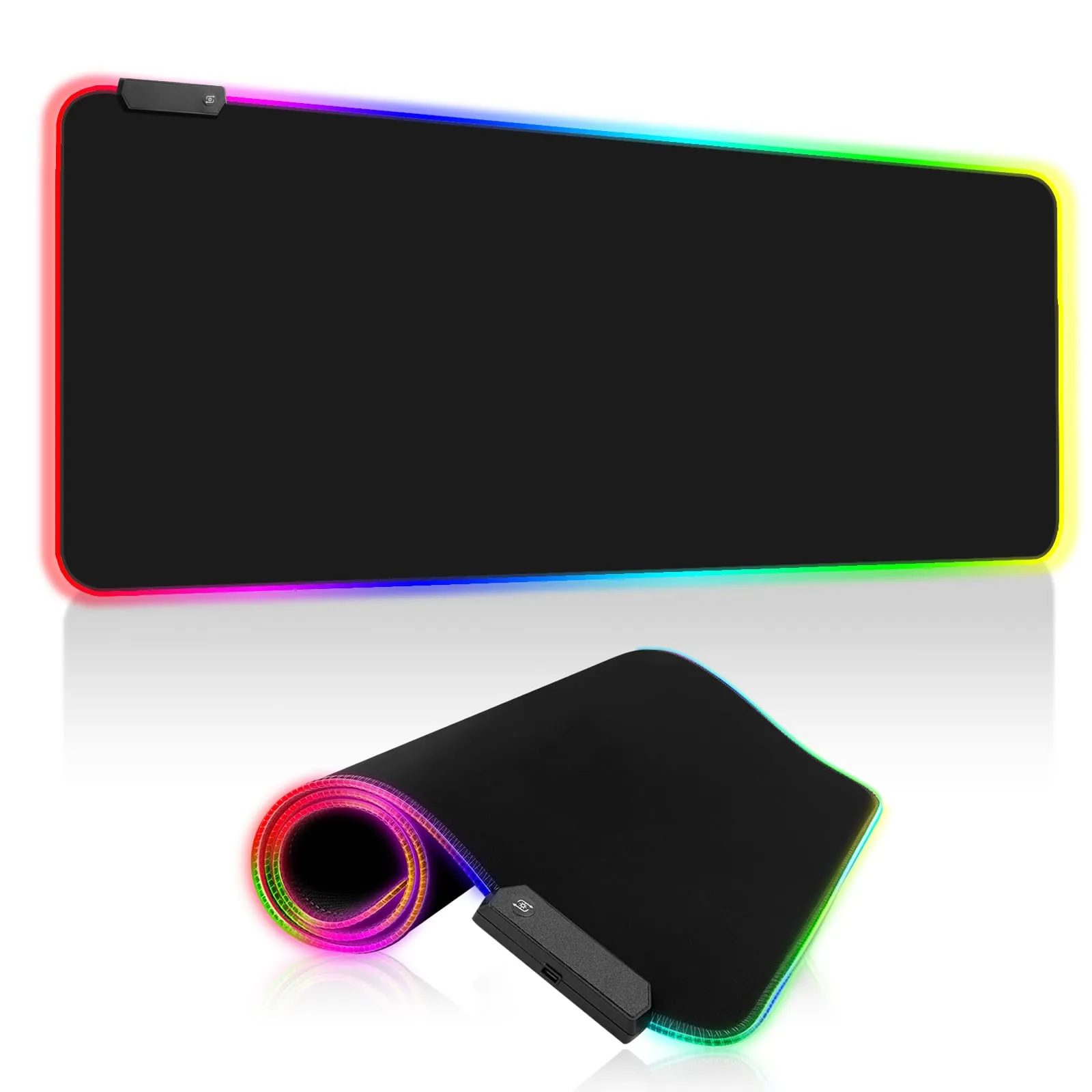 Tappetino per mouse da gaming, RGB, 800 x 300 mm, XXL per gaming, 14 modalità di illuminazione, 7 LED, impermeabile, antiscivolo, per tastiera, computer, PC, giocatore, scrivania, nero