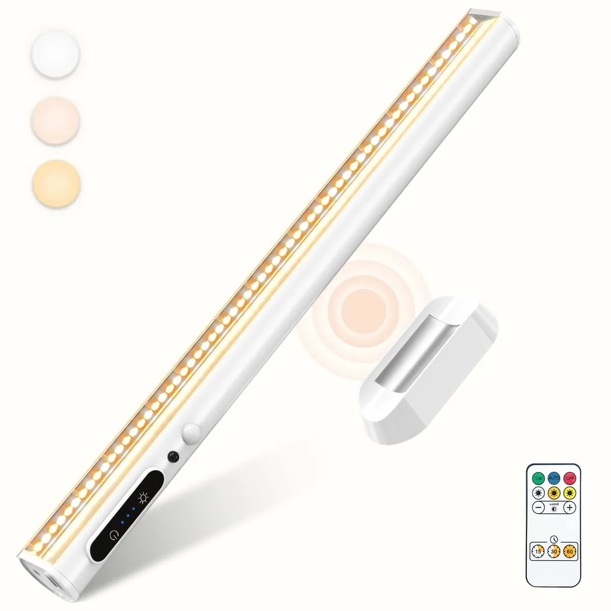 bravzurg Lampada da Scrivania Senza Fili con Sensore di Movimento, Lampada Tavolo Magnetica Ricaricabile, Luce LED Sottopensile con Telecomando, per Cucina Specchio Bagno Muro Armadio Mensola Monitor