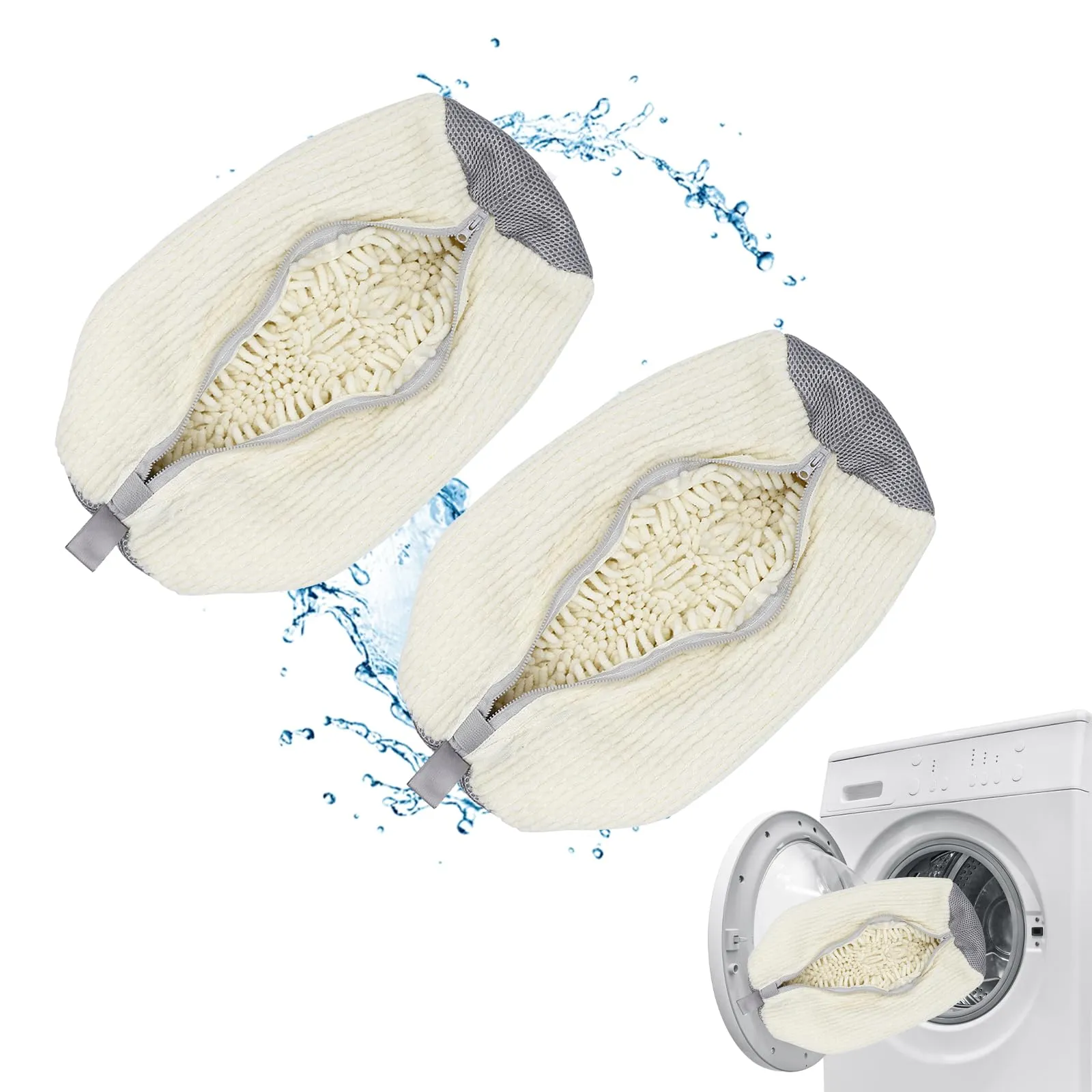 Sacchetto per il lavaggio delle scarpe, lavatrice, pulizia a 360°, ammortizzante e antirumore, multi protezione, per scarpe da ginnastica riutilizzabile (Crema - 2 Pezzi)