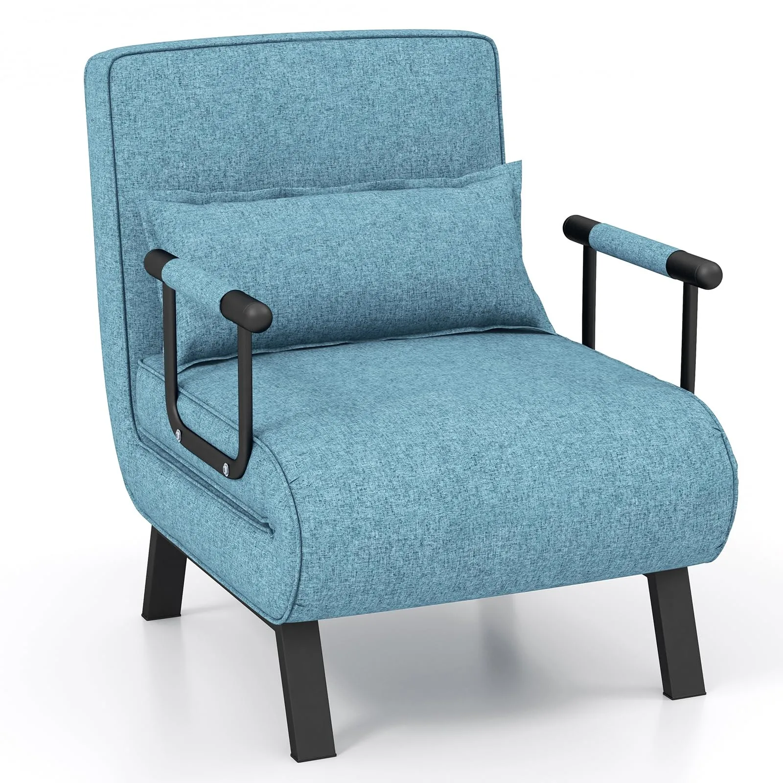 COSTWAY Poltrona Letto, 4 in 1 Poltroncina Pieghevole con Schienale Regolabile in 6 Posizioni, Sedile Imbottito Robusto, Divano Letto Singolo per Casa Ufficio, 79x65x79 cm (Turchese)