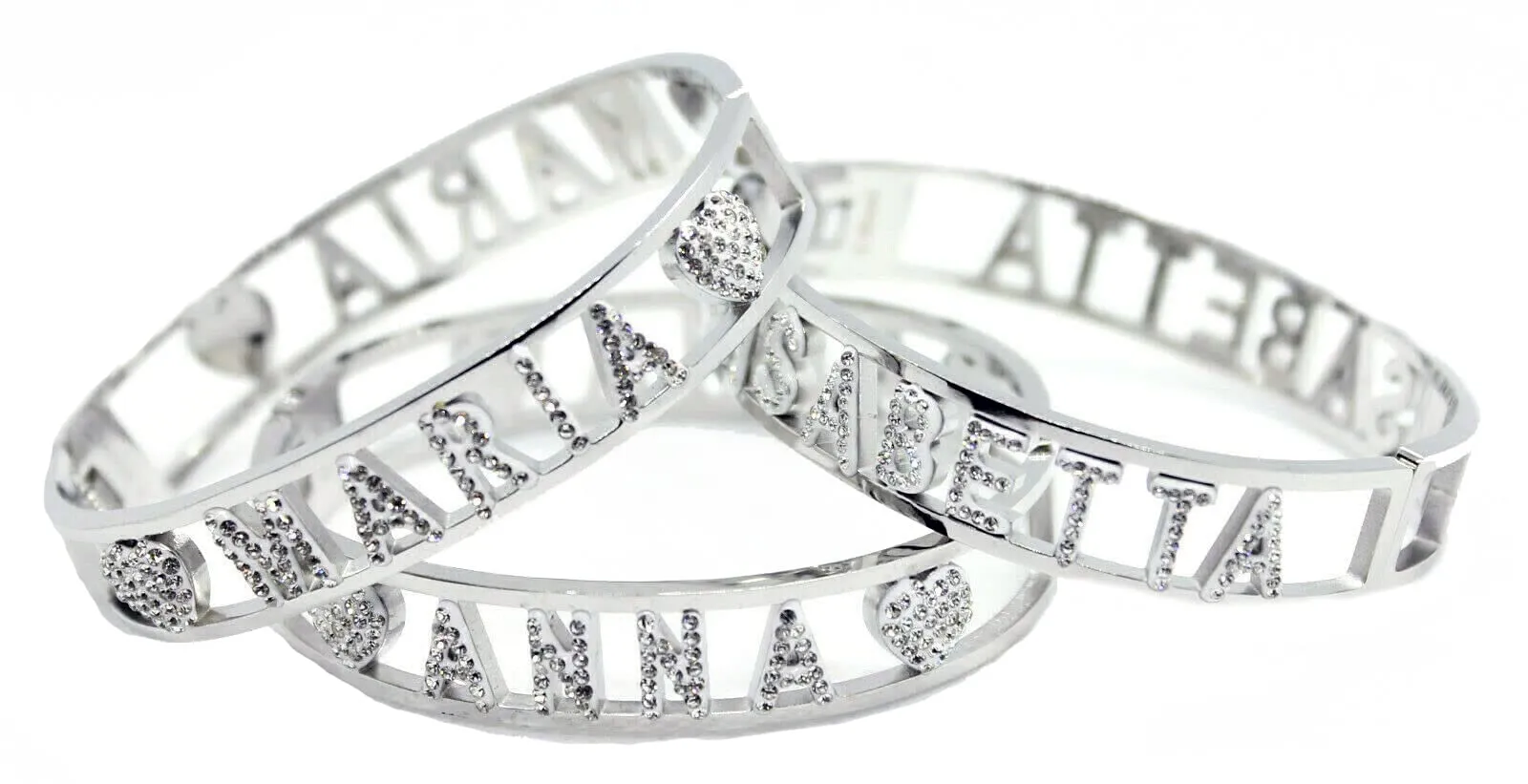 Bracciale con nome acciaio inossidabile rigido strass made in italy idea regalo