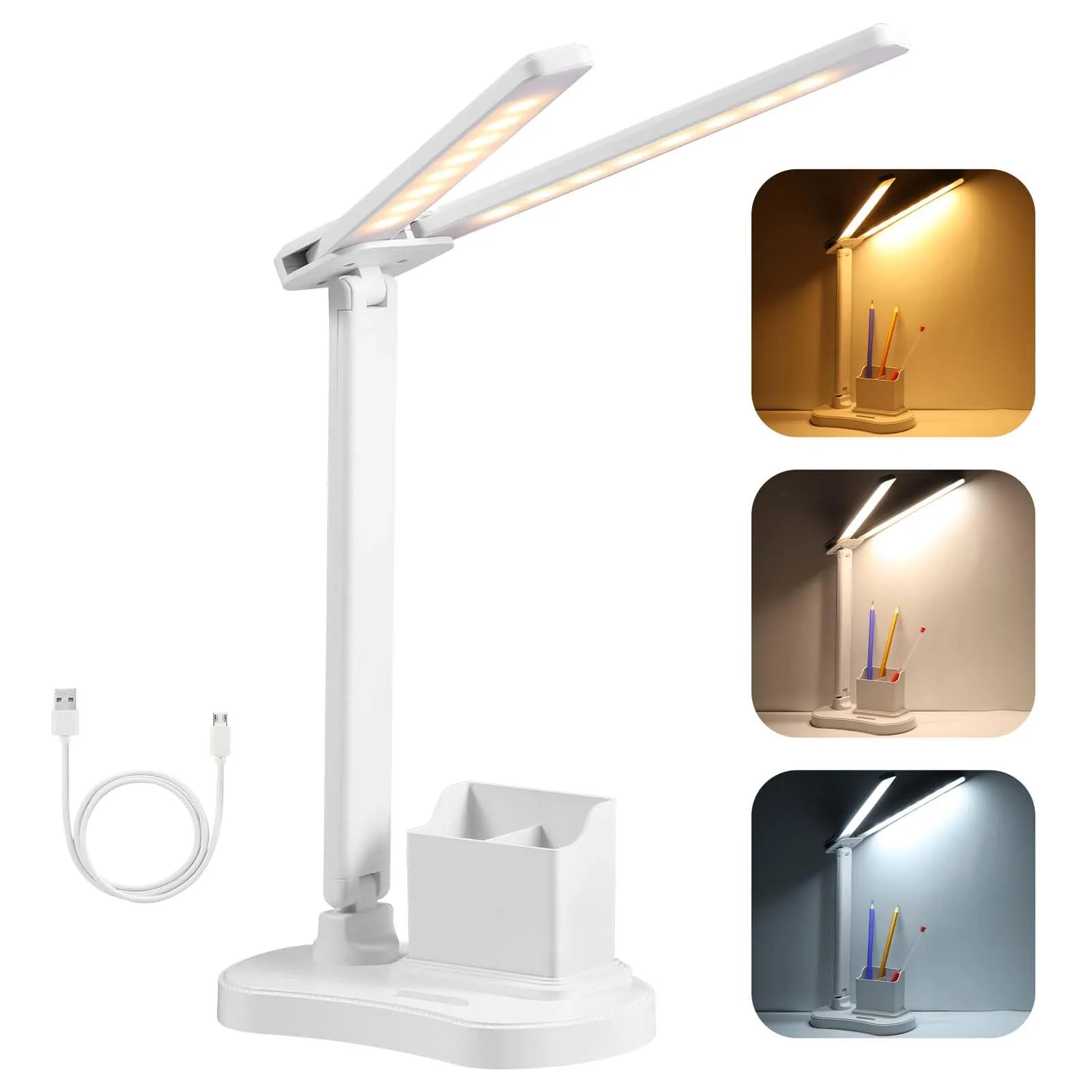 Vinabo Lampada da Scrivania a LED, Lampada da Tavolo a 3 Luminosità e 3 Colori, K8, Lampada LED Scrivania Protezione degli Occhi, Tempo di ricarica: 2,5 - 4 ore