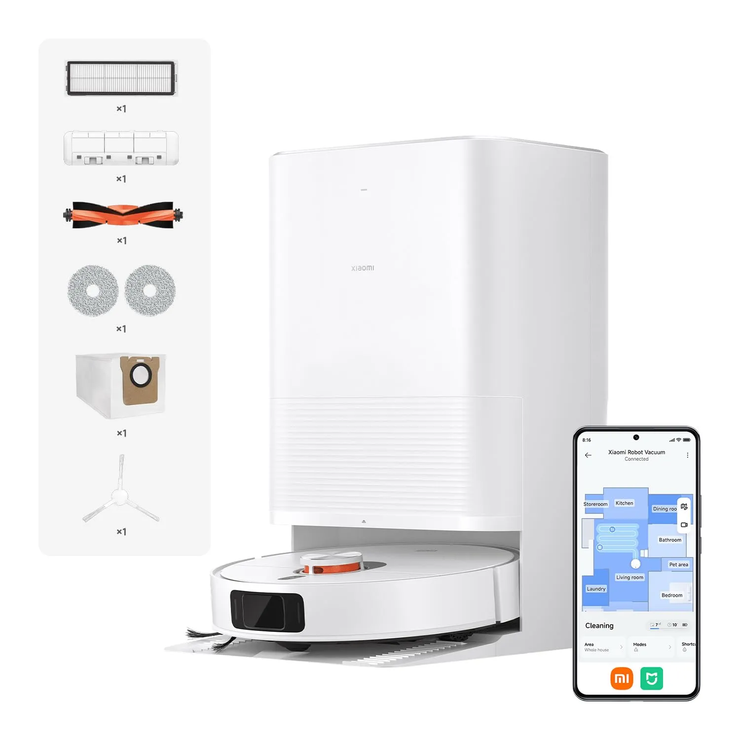 Xiaomi Robot Vacuum X20 Pro, Robot Aspirapolvere Lavapavimenti, Stazione Smart All-in-one, Aspirazione 7.000 Pa, Auto-Pulizia Panni e Asciugatura con Aria Calda, Rileva Tappeti, Controllo Vocale