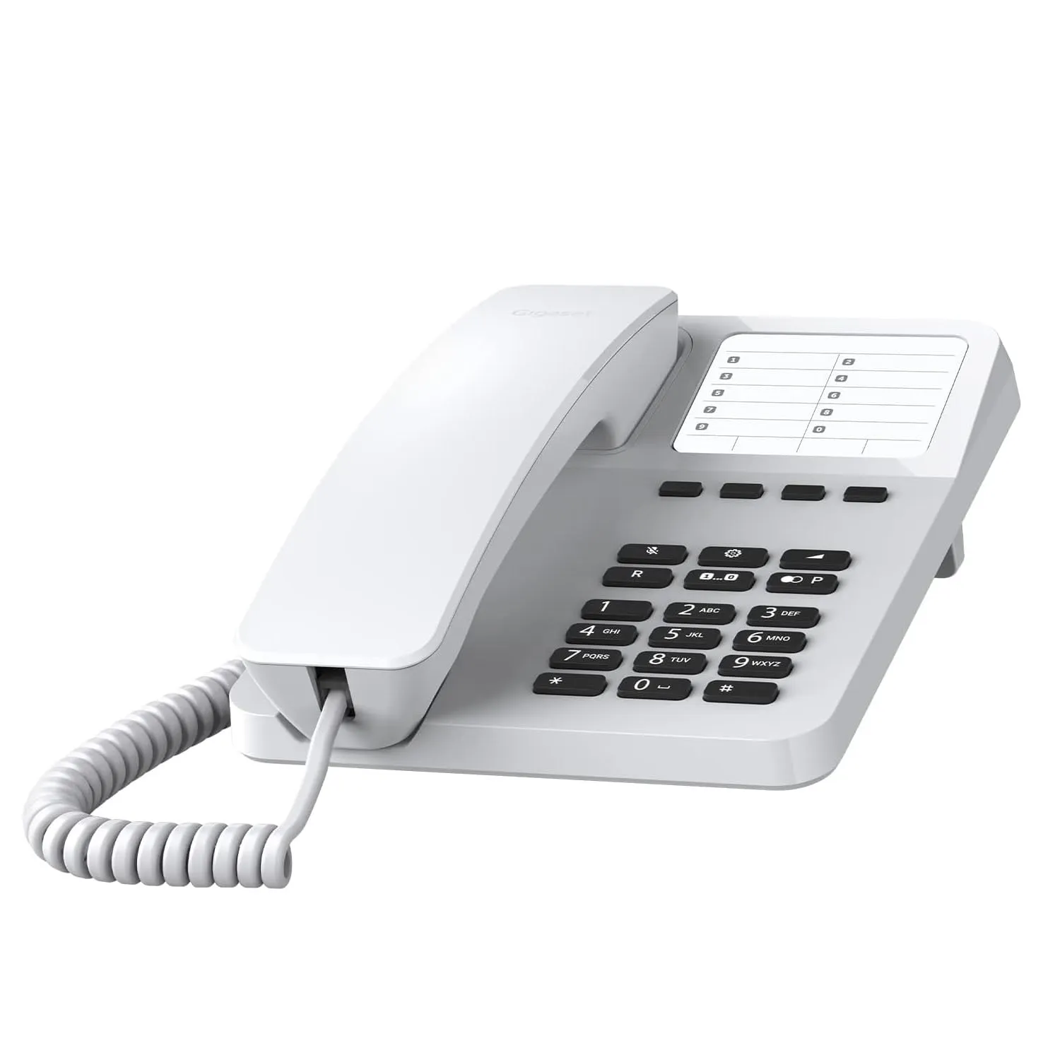 Gigaset DESK 400 - telefono a filo con cavo elastico - spazio per 10 voci di selezione rapida - ricomposizione - compatibile con gli apparecchi acustici - selezione DTMF o a impulsi regolabile, bianco
