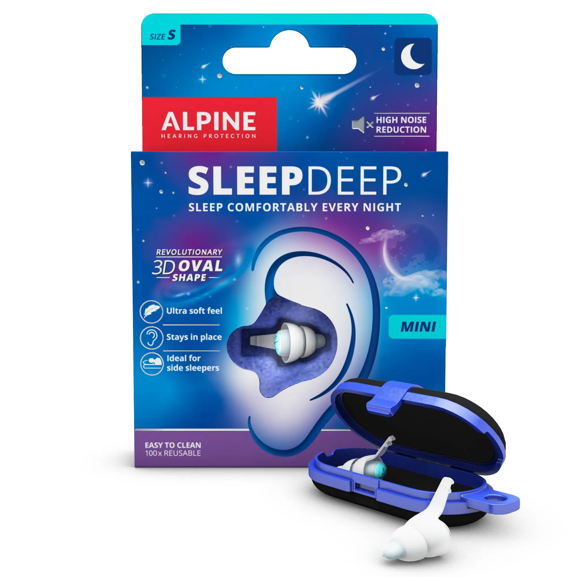 Alpine SleepDeep – Tappi orecchie per dormire in gel morbido – 27 dB riduzione del rumore – Forma ovale 3D, massimo comfort – 1 paio (Taglia Mini), adatta a orecchie piccole