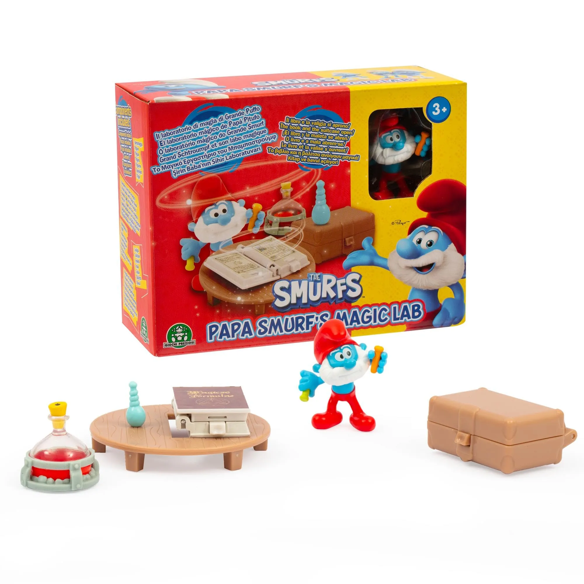 Giochi Preziosi I Puffi - Grande Puffo da 5,5 cm con Mini Playset Del Suo Laboratorio Ricco Di Accessori, Per Bambini A Partire Dai 3 Anni