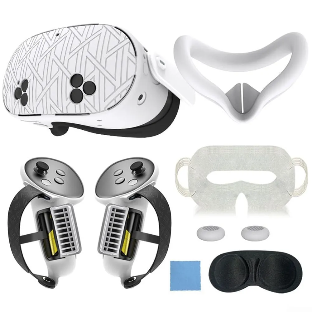 Soluzione di protezione completa per Meta For Quest 3s Set di cover in silicone con accessori essenziali (bianco)