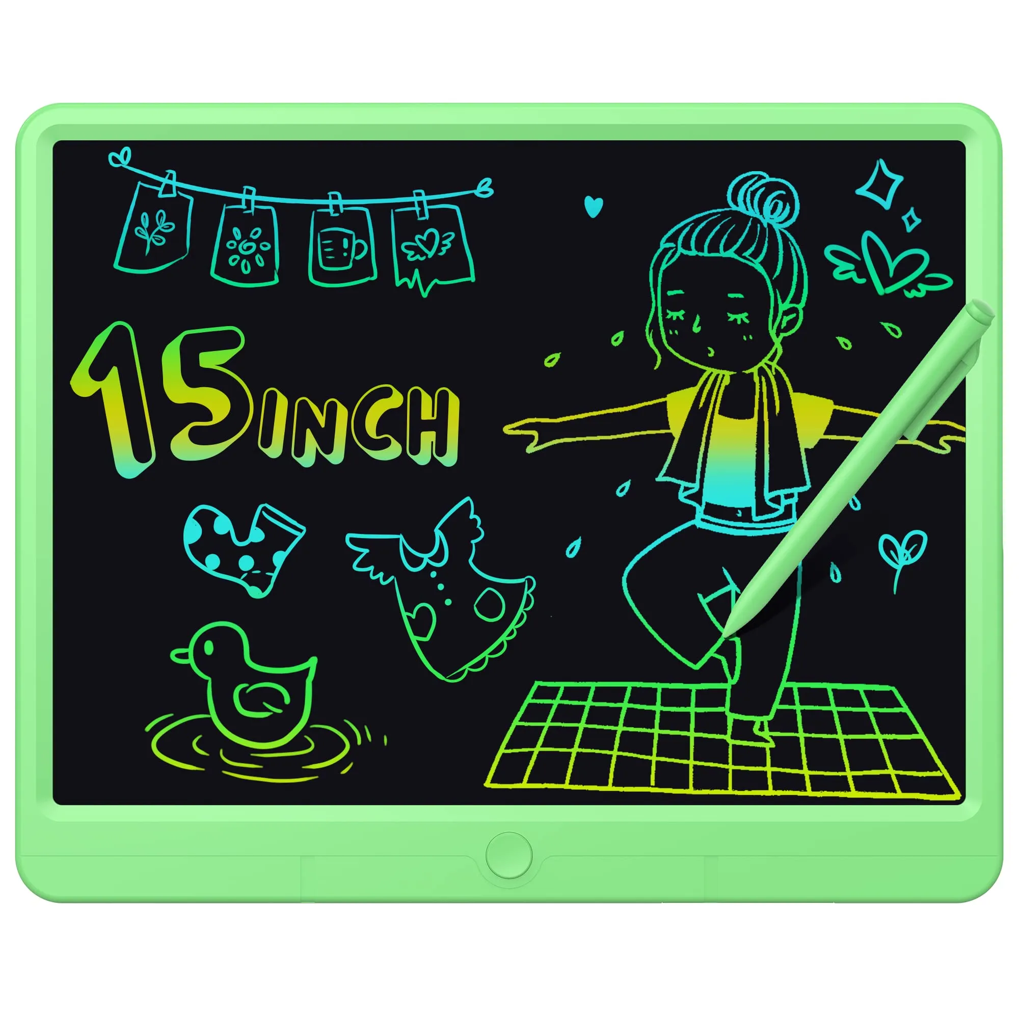 GIGART Lavagna da scrittura LCD per bambini, 15 pollici, con chiusura a chiave, giocattolo per bambini, regalo di compleanno per bambini 3-12 anni (verde)