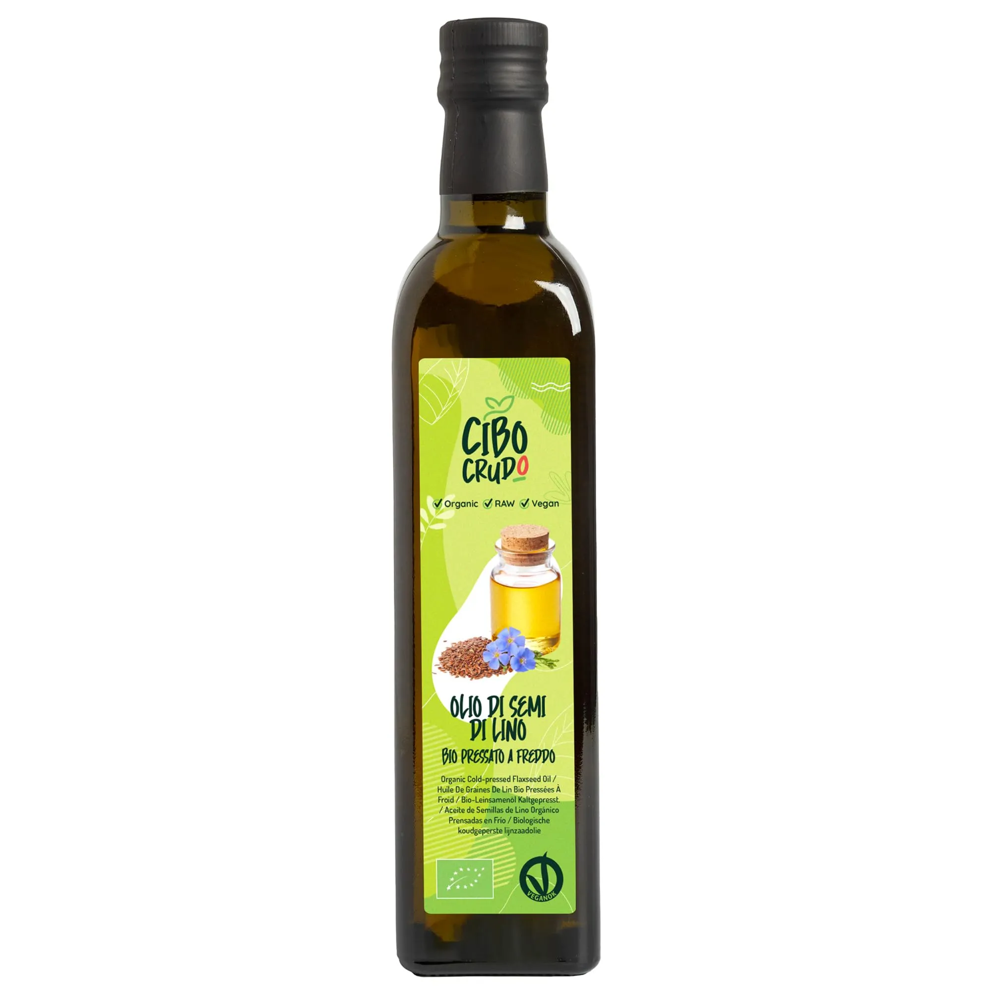 Olio di Semi di Lino Biologico - 500 ml. Contiene Vitamina E K e B e Omega 3 oltre il 50%.Olio di Lino Per Capelli o Alimentare Spremuto a Freddo Crudo e Puro. Organic Flaxseed Oil.