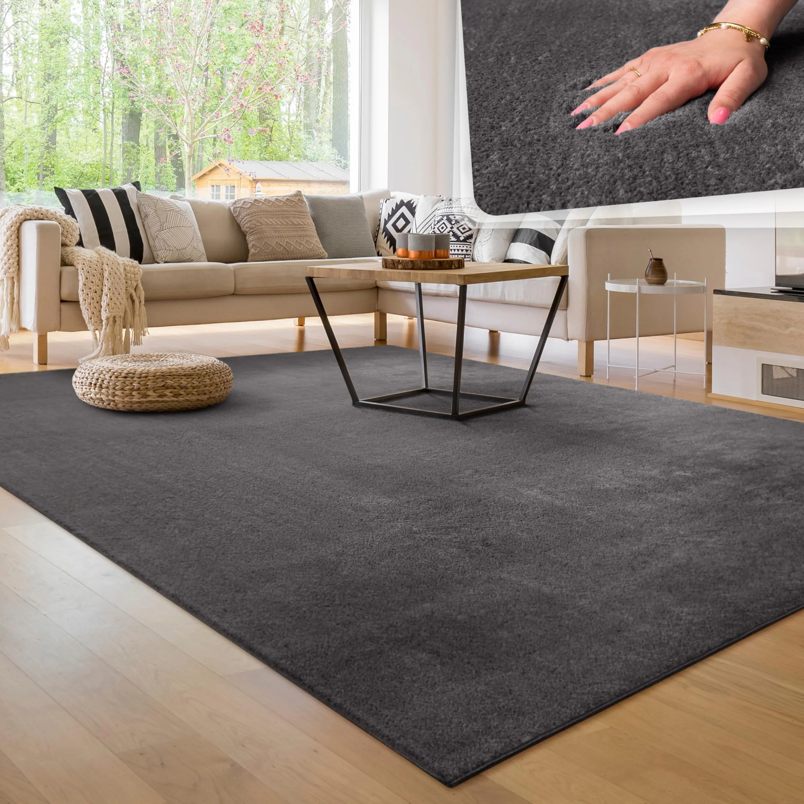 Paco Home Tappeto Moderno e Morbido per Soggiorno a Pelo Corto Lavabile Fluffy Uni Effetto Pelliccia Senza Tempo Elegante Antiscivolo Facile da Pulire, Dimensione:160x220 cm, Colore:Crema 4