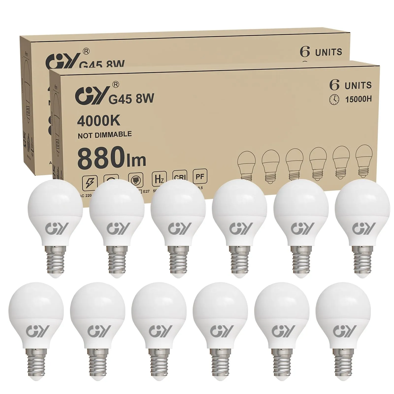 GY Lampadine LED E14, 8W (equivalenti a 60W), Lampadine LED Attacco Piccolo G45, 4000K Luce Naturale, 880 Lumen, Fascio 280 Gradi LED, Lampadine Risparmio Energetico Bianco Naturale, 12 Pezzi